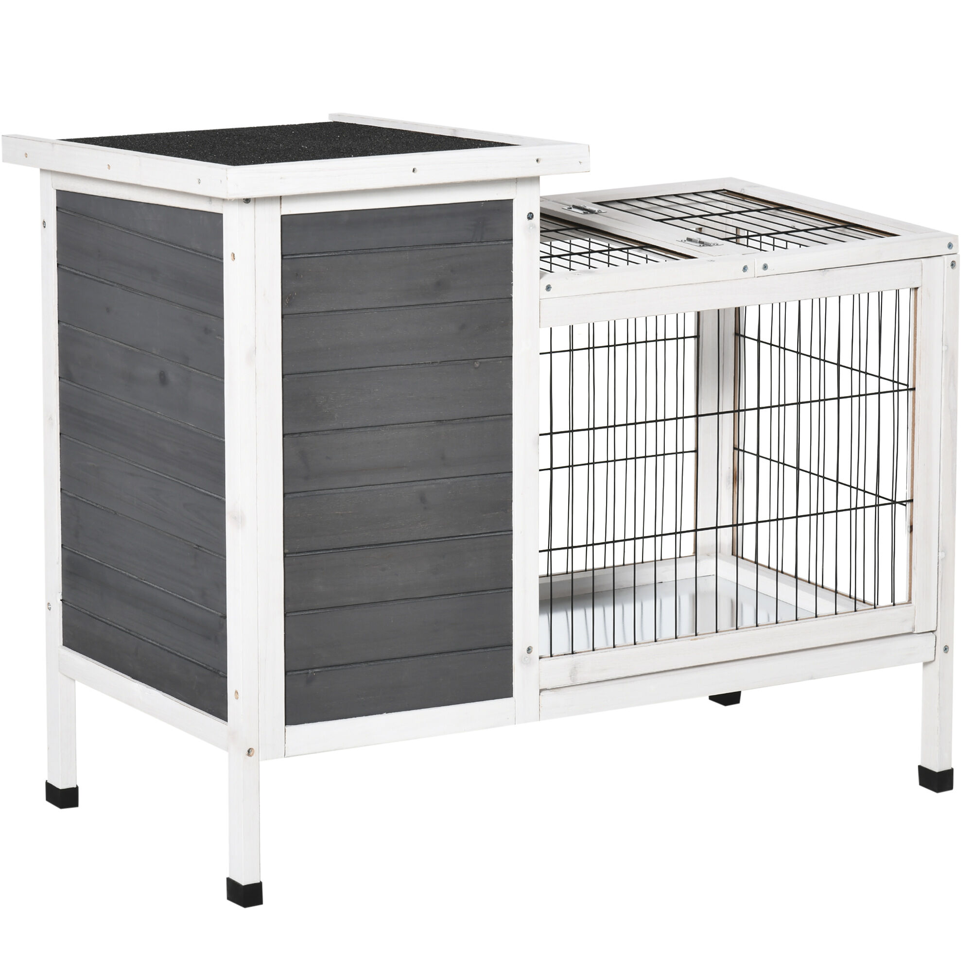 PawHut Bunny Hutch Indoor, 36" Outdoor Rabbit Hutch Bunny Cage with Weatherproof Roof Removable Tray Gray White   Aosom.com