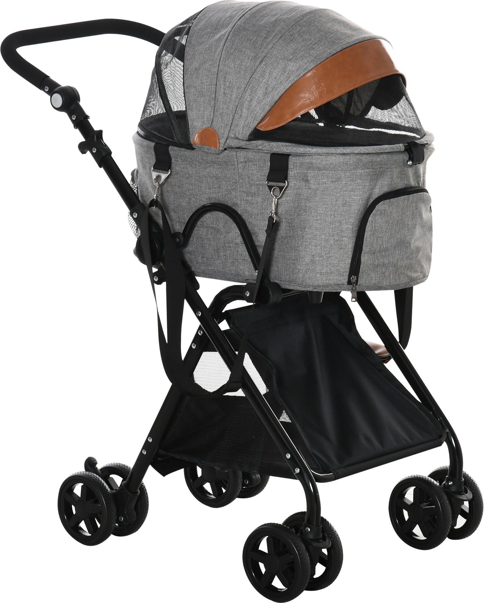 PawHut Folding Pet Stroller 2 in 1 Dog Cat Travel Carrier Grey Adjustable Canopy Wheels   Aosom.com