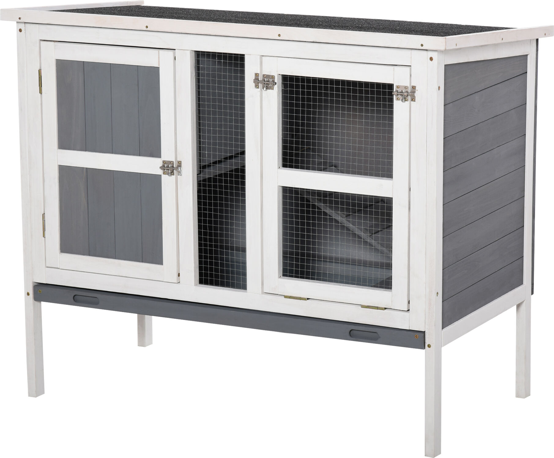 PawHut Large Bunny Hutch, Small Animal Habitat with Ramp Removable Tray Openable Top Indoor Outdoor Gray   Aosom.com