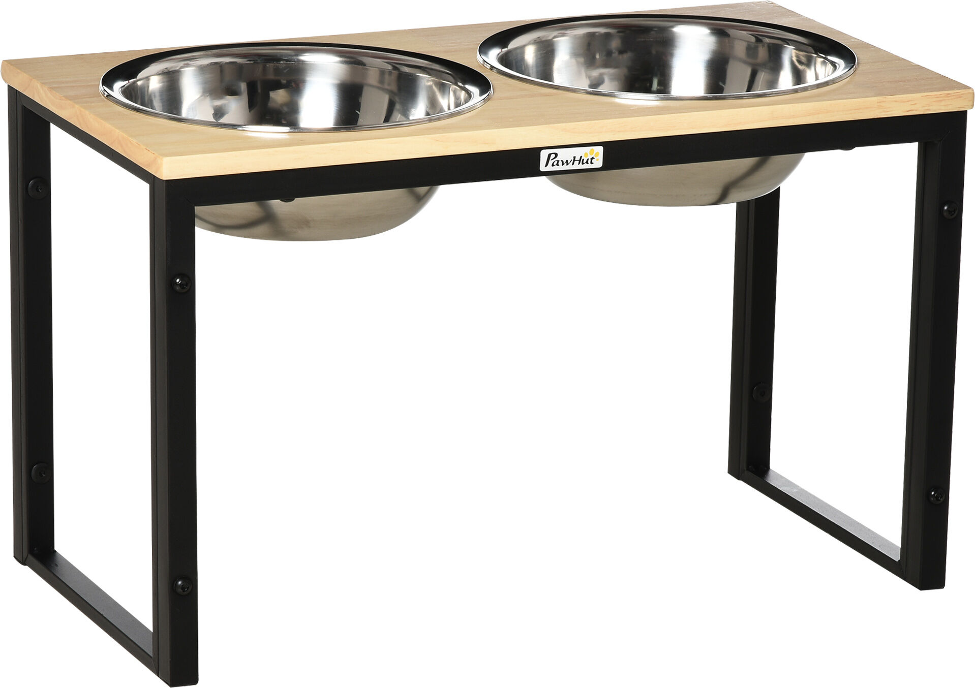 PawHut Raised Pet Feeder Stand for Medium Large Dogs 2 Stainless Steel Bowls Natural   Aosom.com