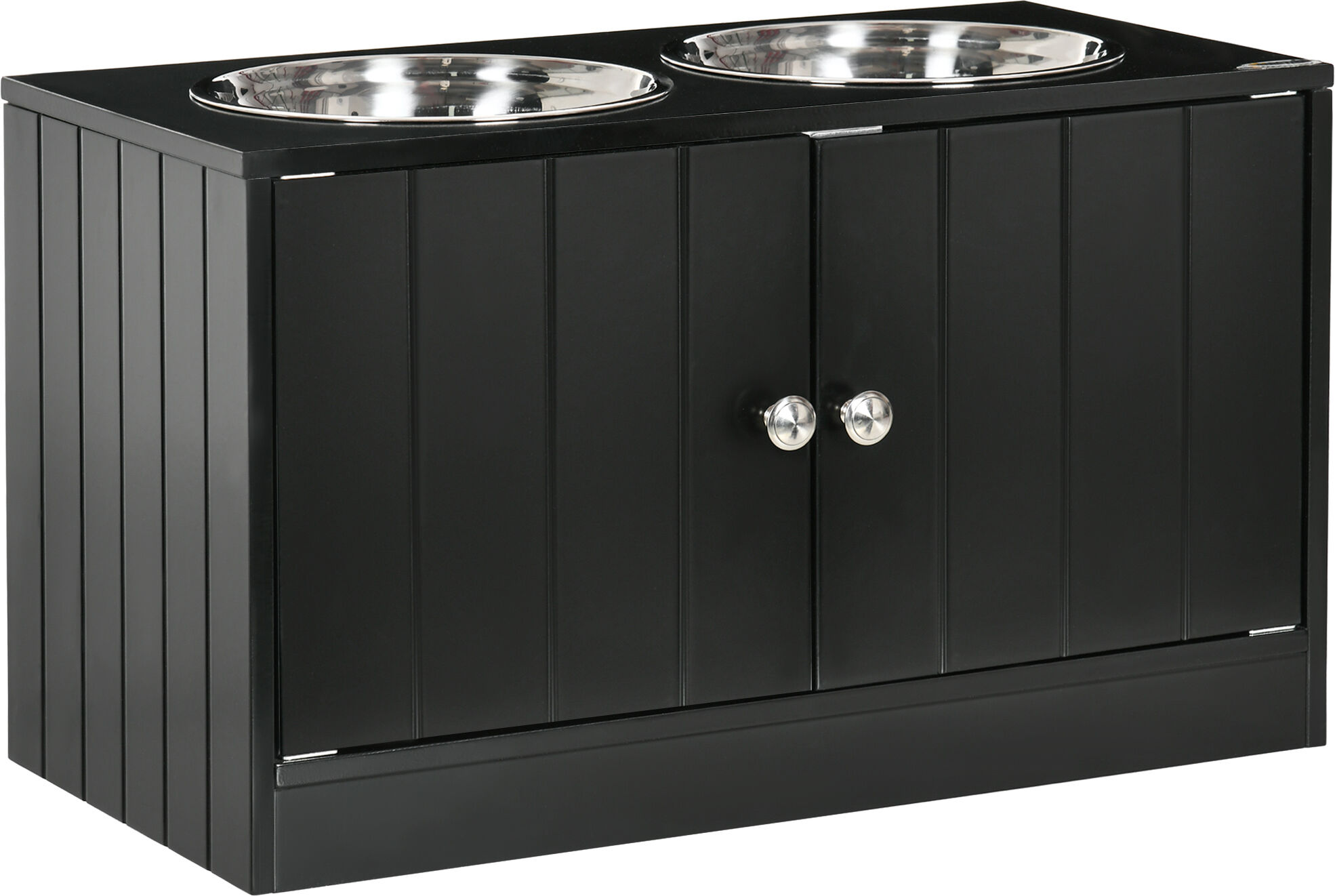 PawHut Raised Pet Feeding Storage Station with 2 Stainless Steel Bowls Base for Large Dogs and Other Large Pets Black   Aosom.com