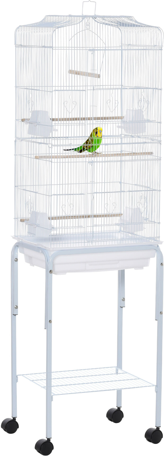 PawHut 63" Large Bird Cage with Shelf, Handle, Metal  Parrot Cage with Big Doors, White