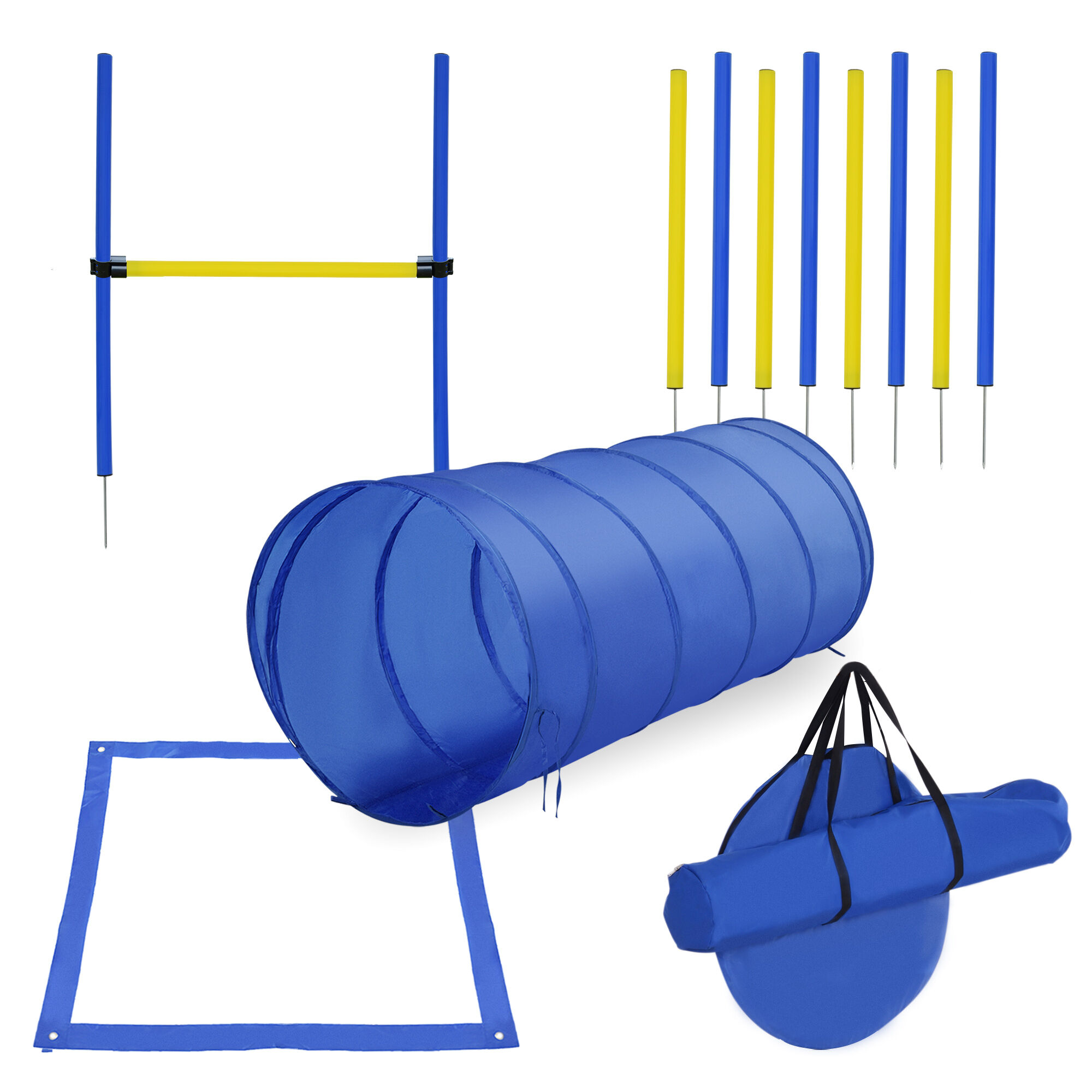 PawHut Dog Agility Tools 4PCS Set PE Jumps Stop Box Outdoor Training Equipment Blue Yellow   Aosom.com