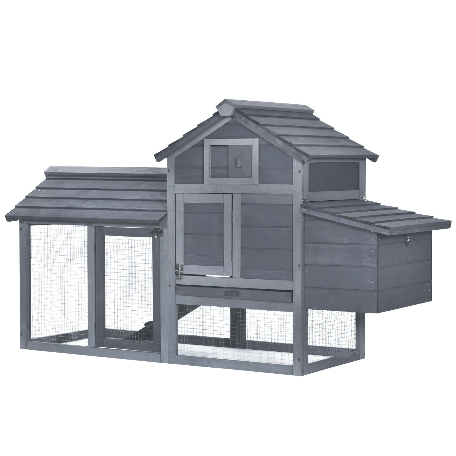 PawHut Chicken Coop Kit 59 Outdoor Solid Wood Enclosed House Ventilation Gray   Aosom.com