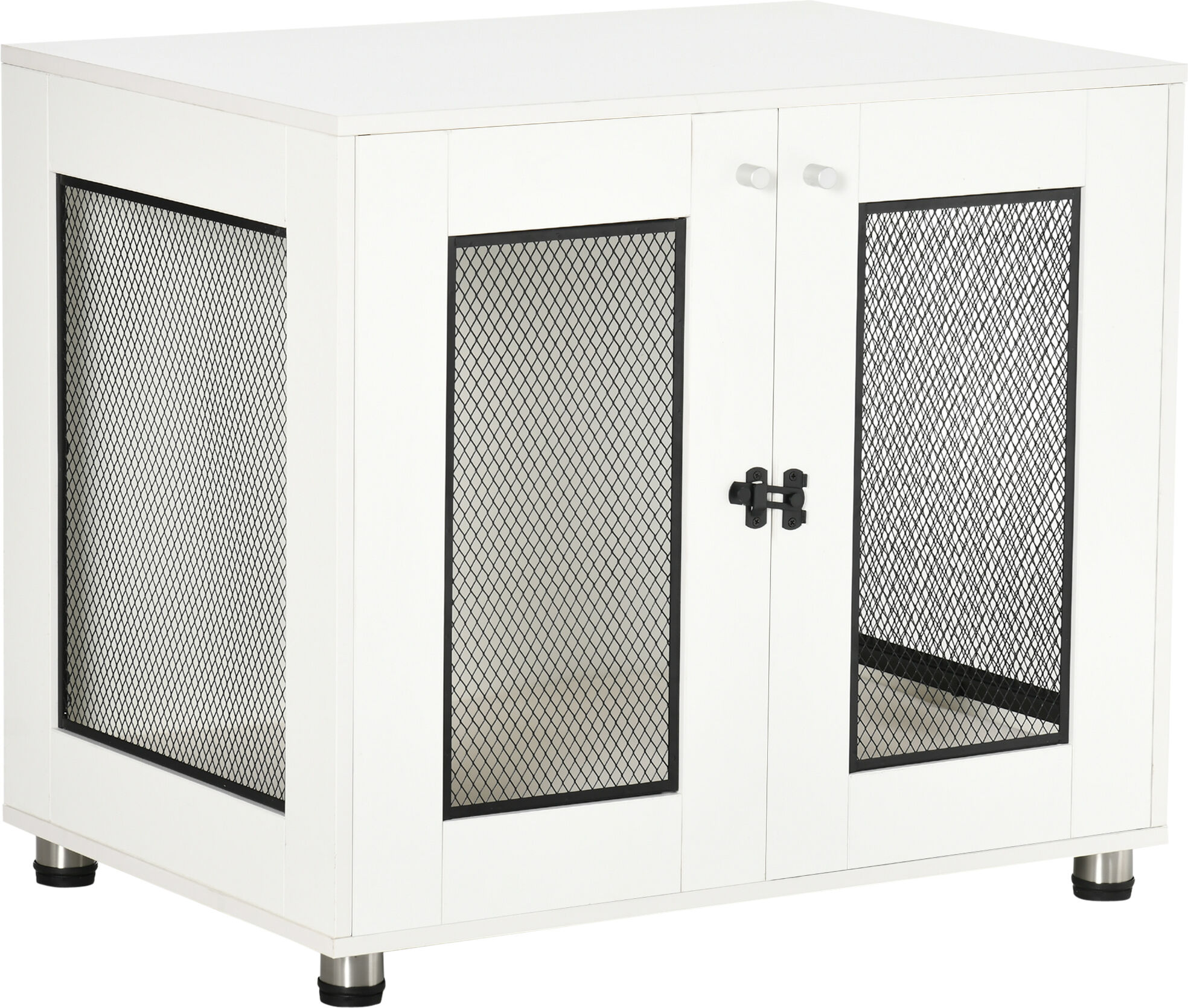 PawHut Dog Crate Furniture with Water-Resistant Cushion, Dog Cage End Table with Double Doors, Indoor Pet Crate for Small Medium Dogs, White