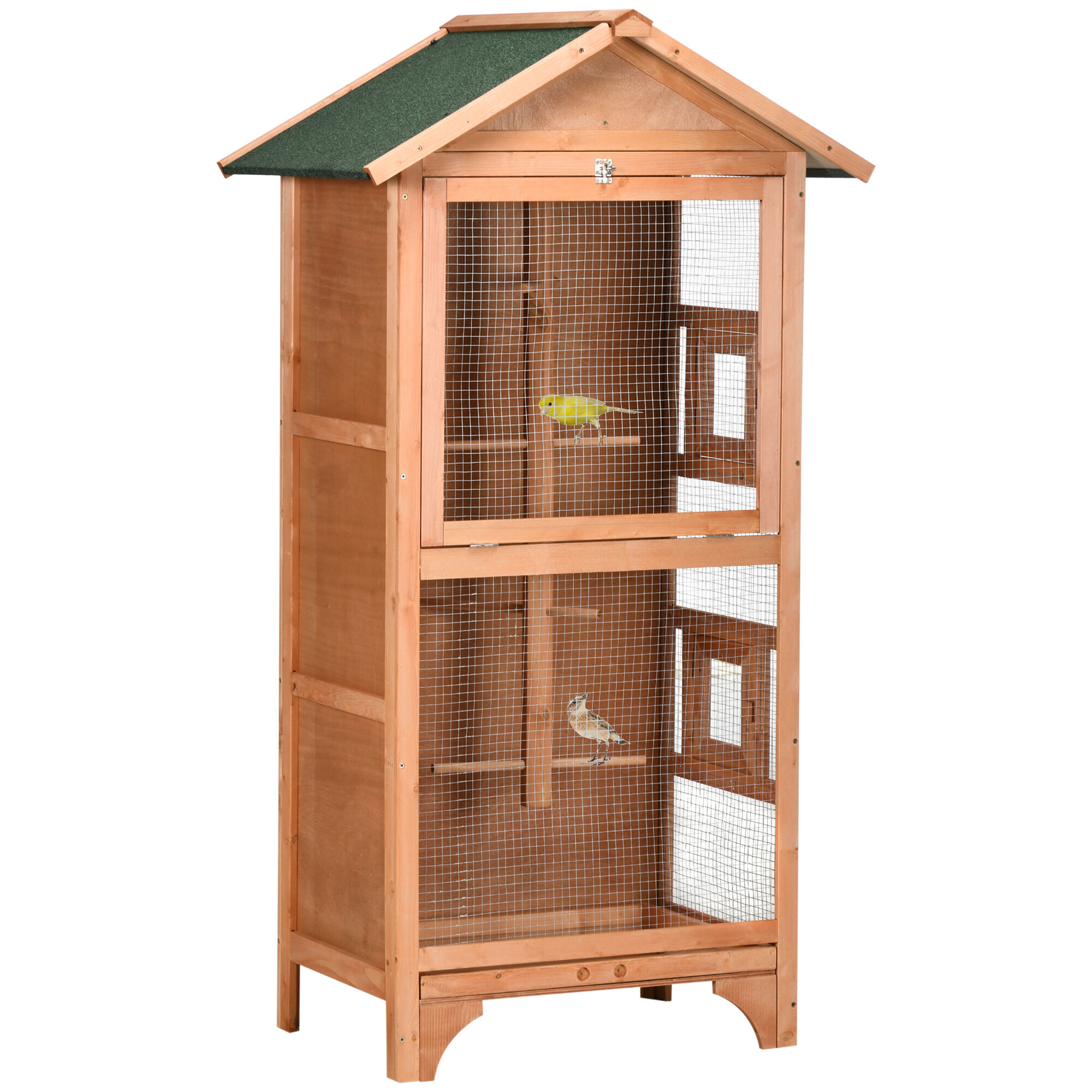 PawHut Wooden Outdoor Bird Cage Orange Large Play House with 4 Perch Removable Tray for Easy Cleaning   Aosom.com