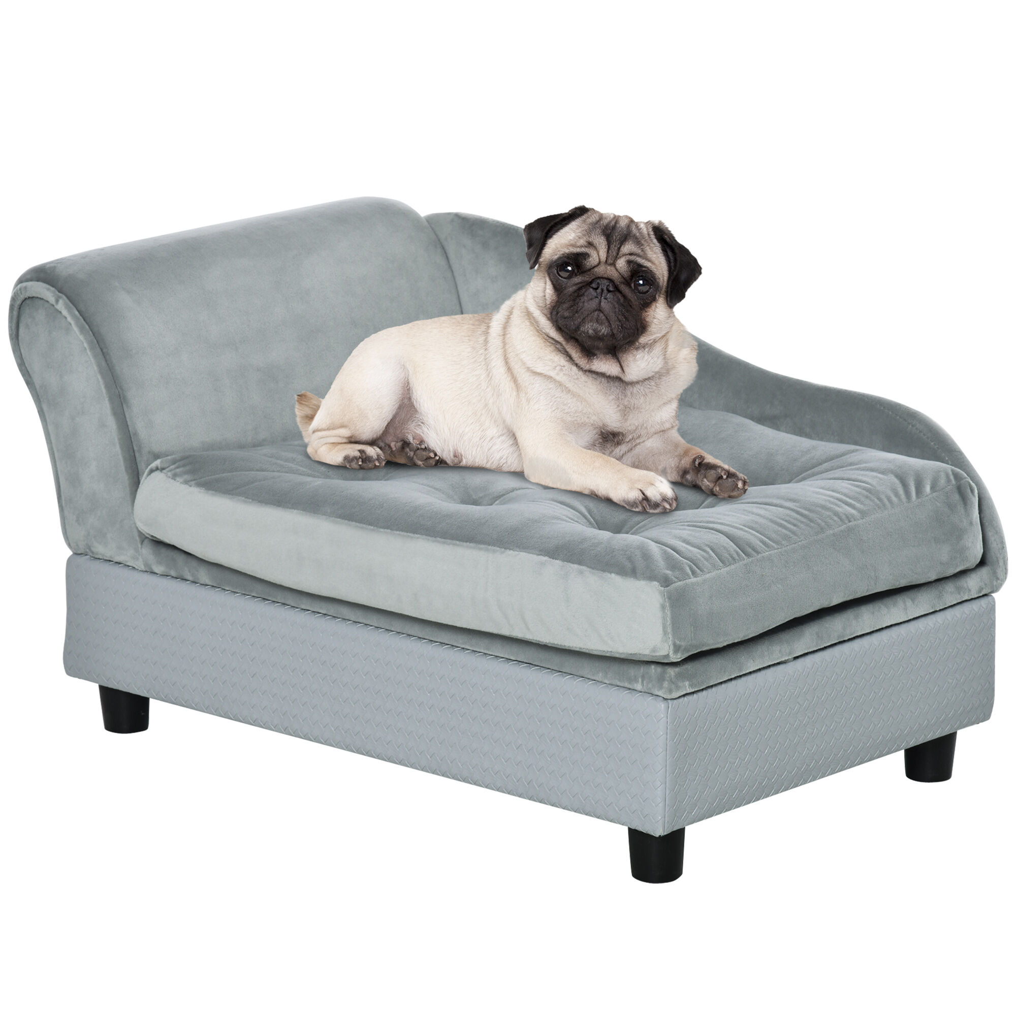 PawHut Plush Dog Sofa Bed for Small Dogs Cats Light Blue with Storage Cushion Comfortable Pet Furniture   Aosom.com