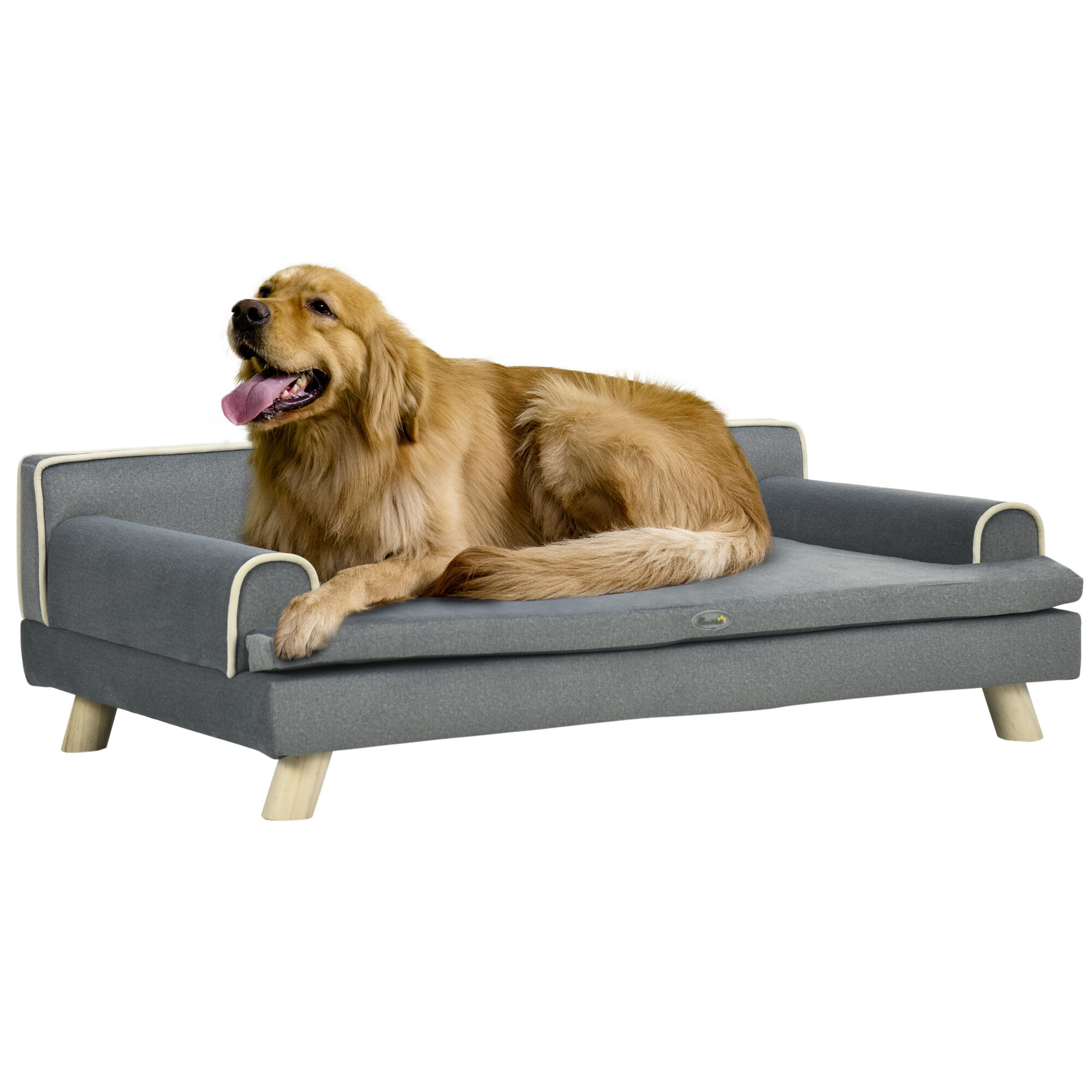 PawHut Pet Sofa for Large, Medium Dogs, Dog Couch with Water-resistant Fabric, Wooden Legs, Washable Cushion, Grey, 39" x 24.5" x 12.5"