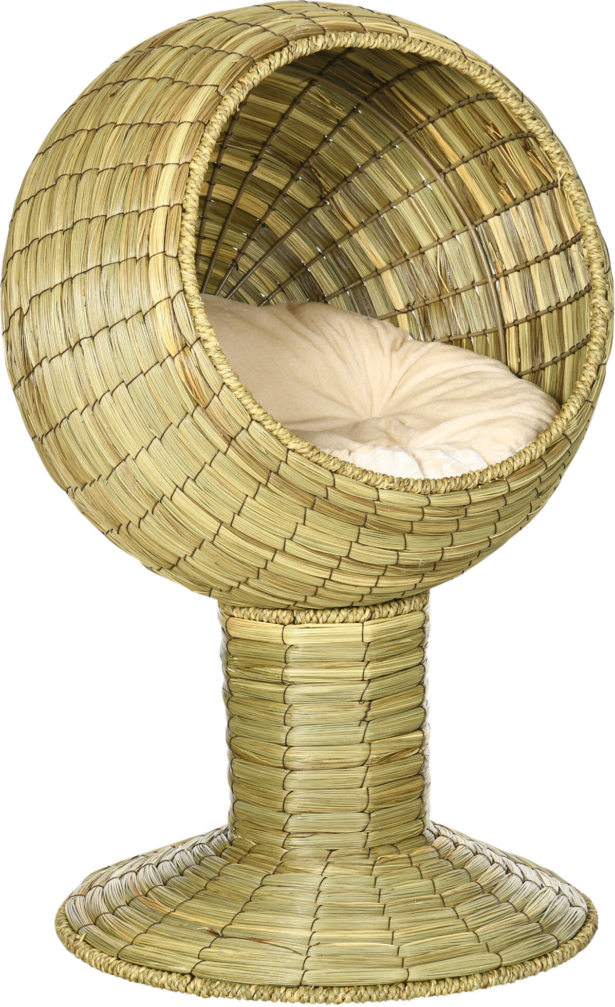 PawHut Elevated Cat Condo Pod Kitten House with Stand Cushion, Round, Φ16" x 28"H, Yellow