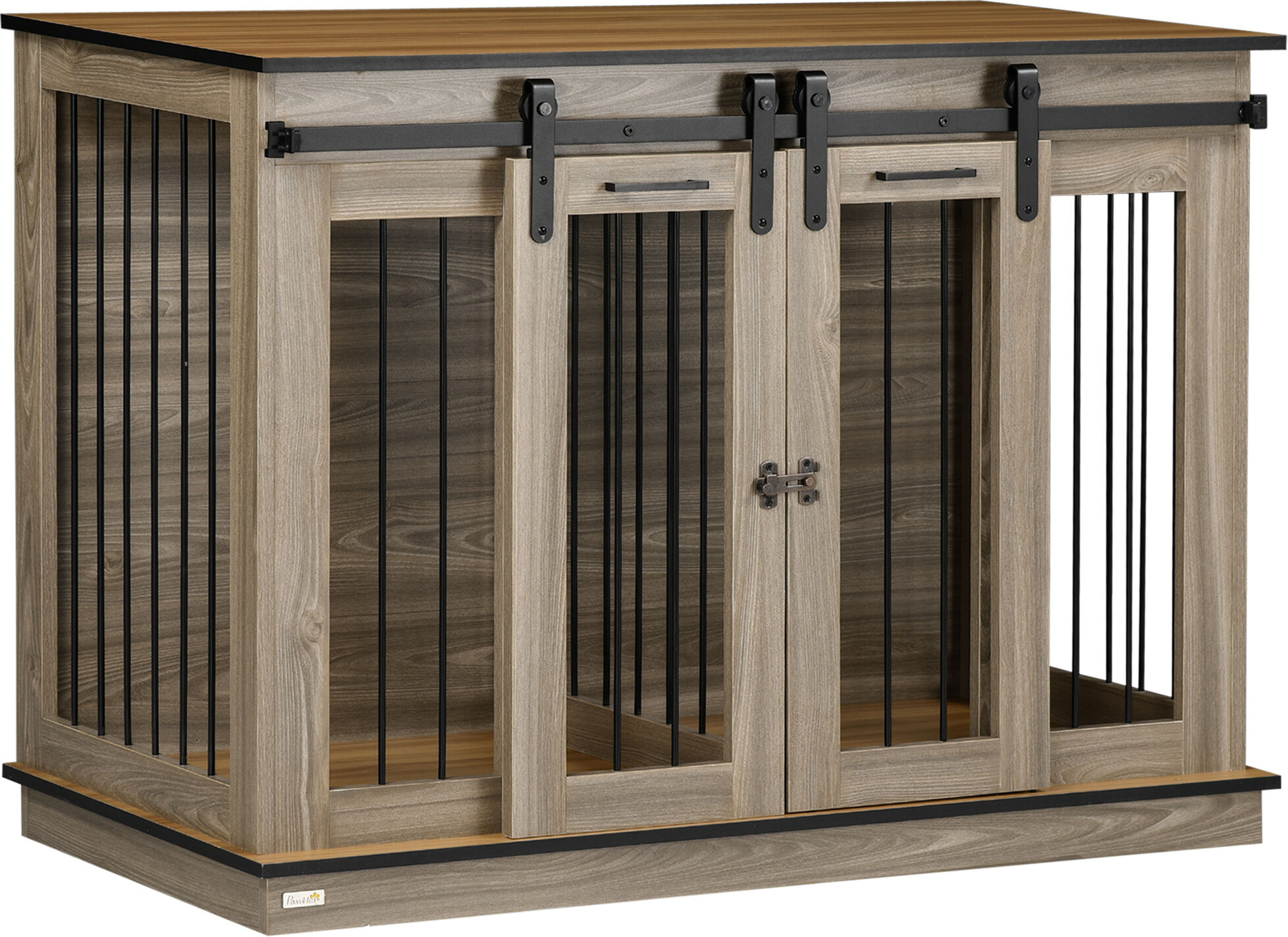 PawHut 47.5" Dog Crate, Dog Cage End Table with Divider Panel, Dog Crate Furniture for Large Dog and 2 Small Dogs, Oak