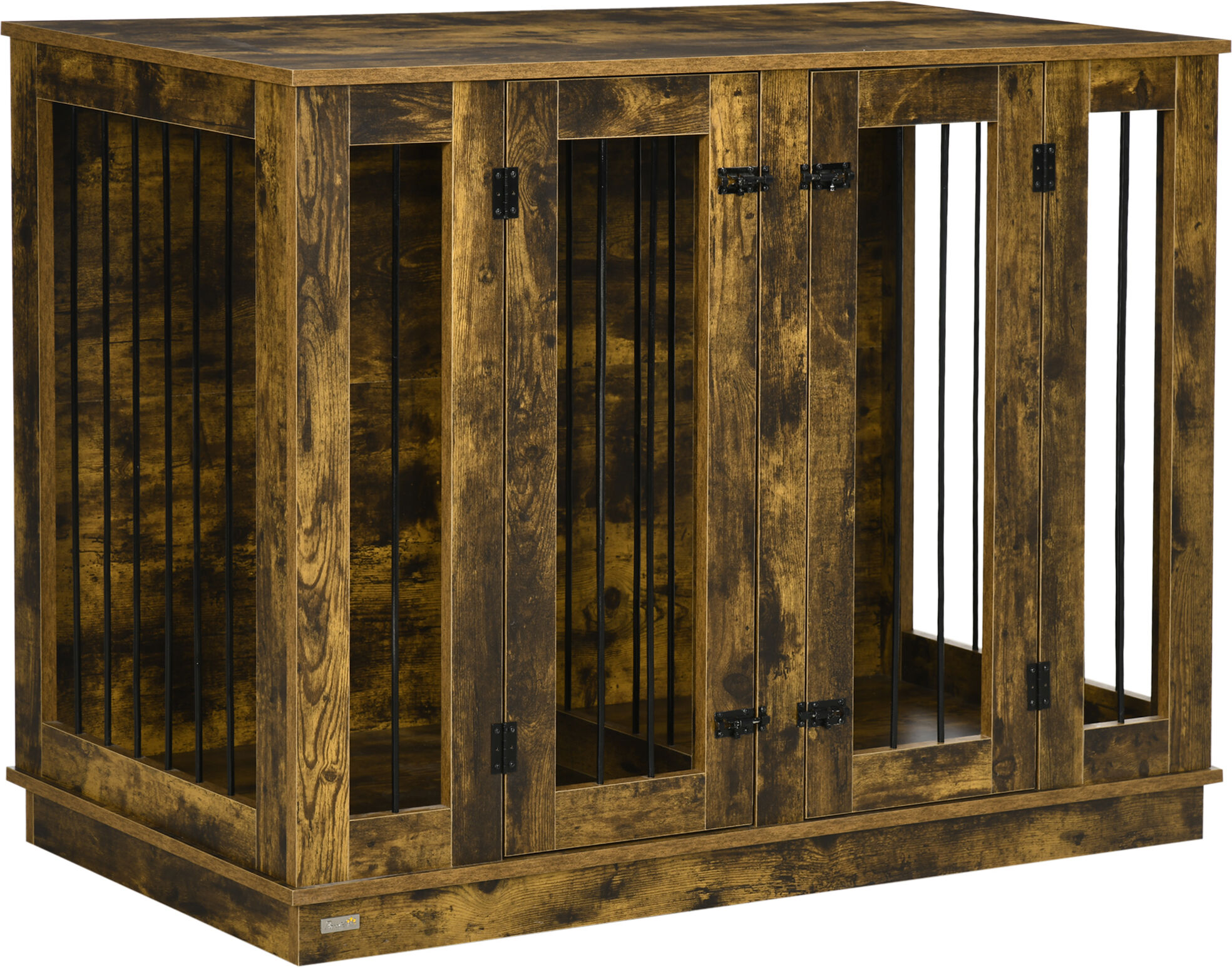 PawHut Large Furniture Style Dog Crate with Removable Panel, Dog Cage End Table with 2 Rooms Design & 2 Front Doors, Rustic Brown, 47" x 23.5" x 35"