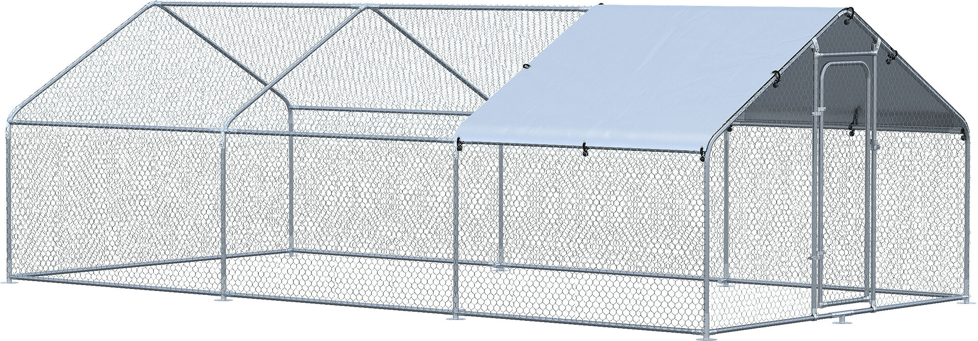 PawHut 10'x20' Large Metal Chicken Coop Silver with UV Water Resistant Cover 3 Rooms Walk-in Cage Rabbit Hutch   Aosom.com Spacious Pet Enclosures