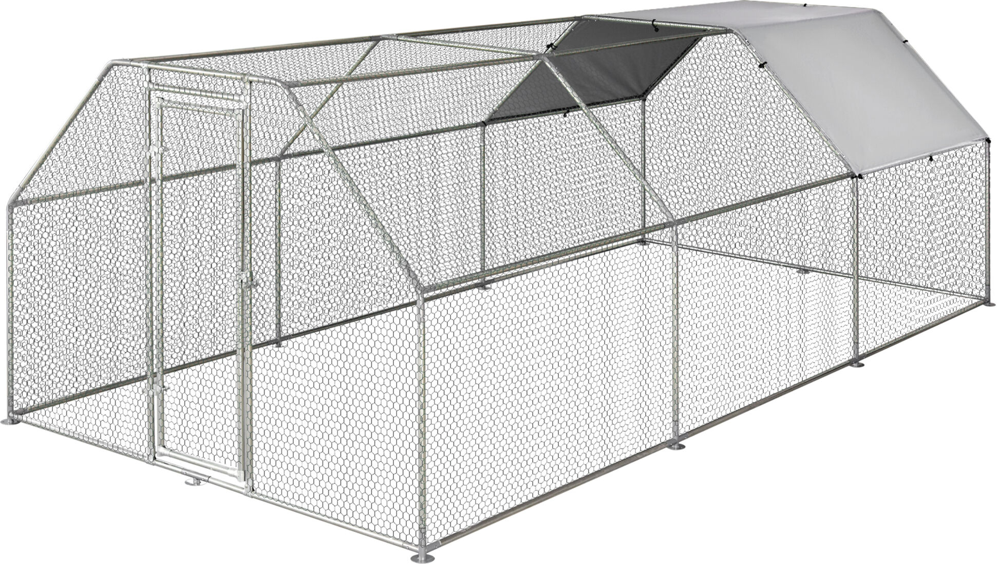 PawHut 18.5' Metal Chicken Coop Run with Roof, Silver, Walk-In Design, Outdoor Hen House Pen, Secure Chicken Cage   Aosom.com Farm Supplies