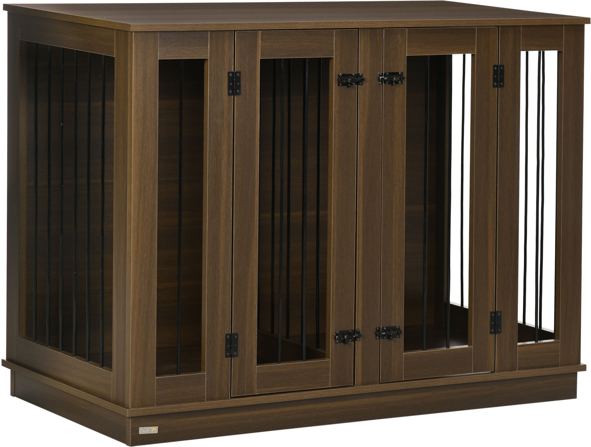 PawHut Large Walnut Dog Crate Furniture Style with Removable Panel 2 Rooms Design 2 Front Doors   Aosom.com