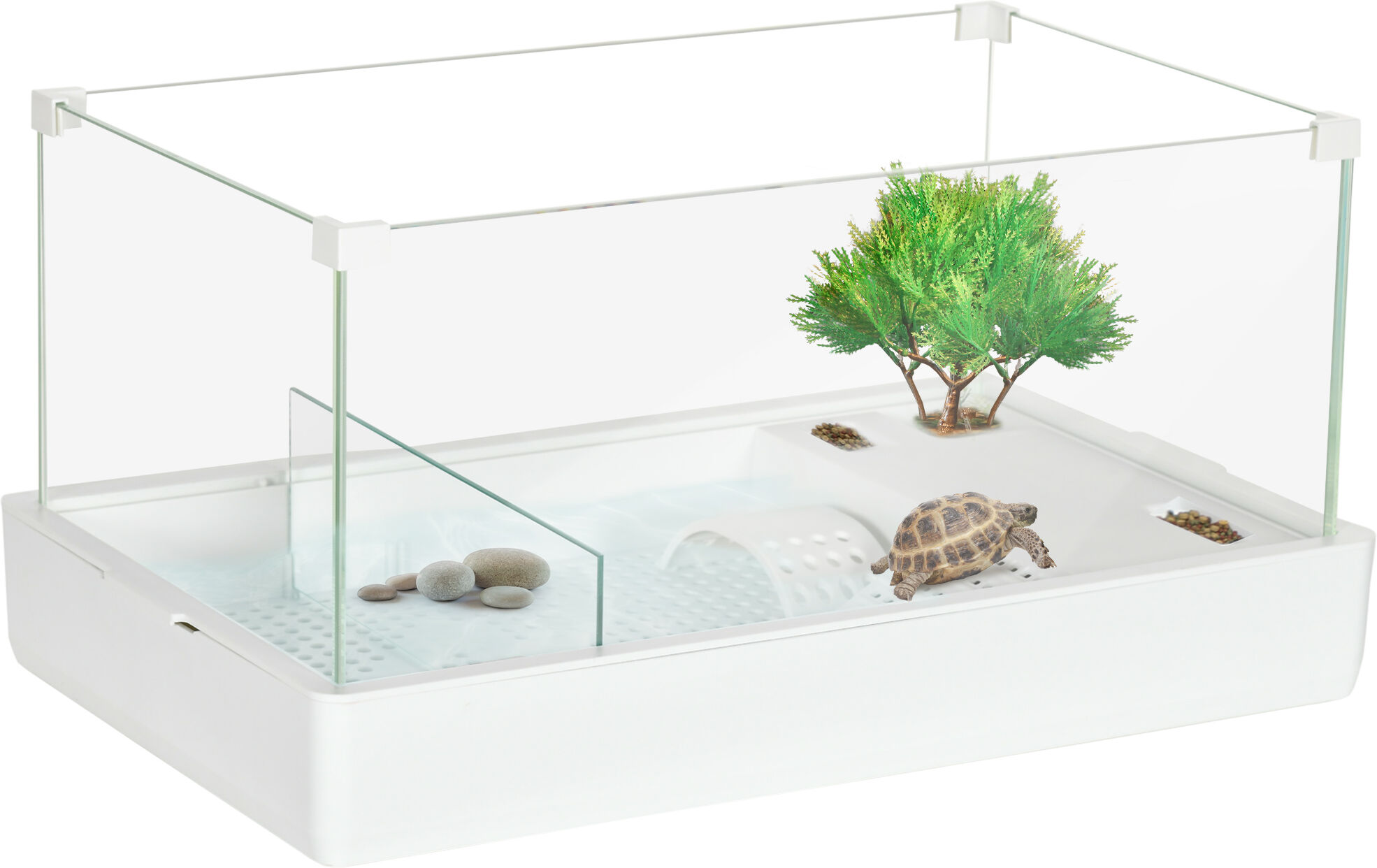 PawHut Glass Turtle Tank, Aquarium Reptile Tortoise Habitat, Full View Visually Reptile Habitat, Multi Functional Area