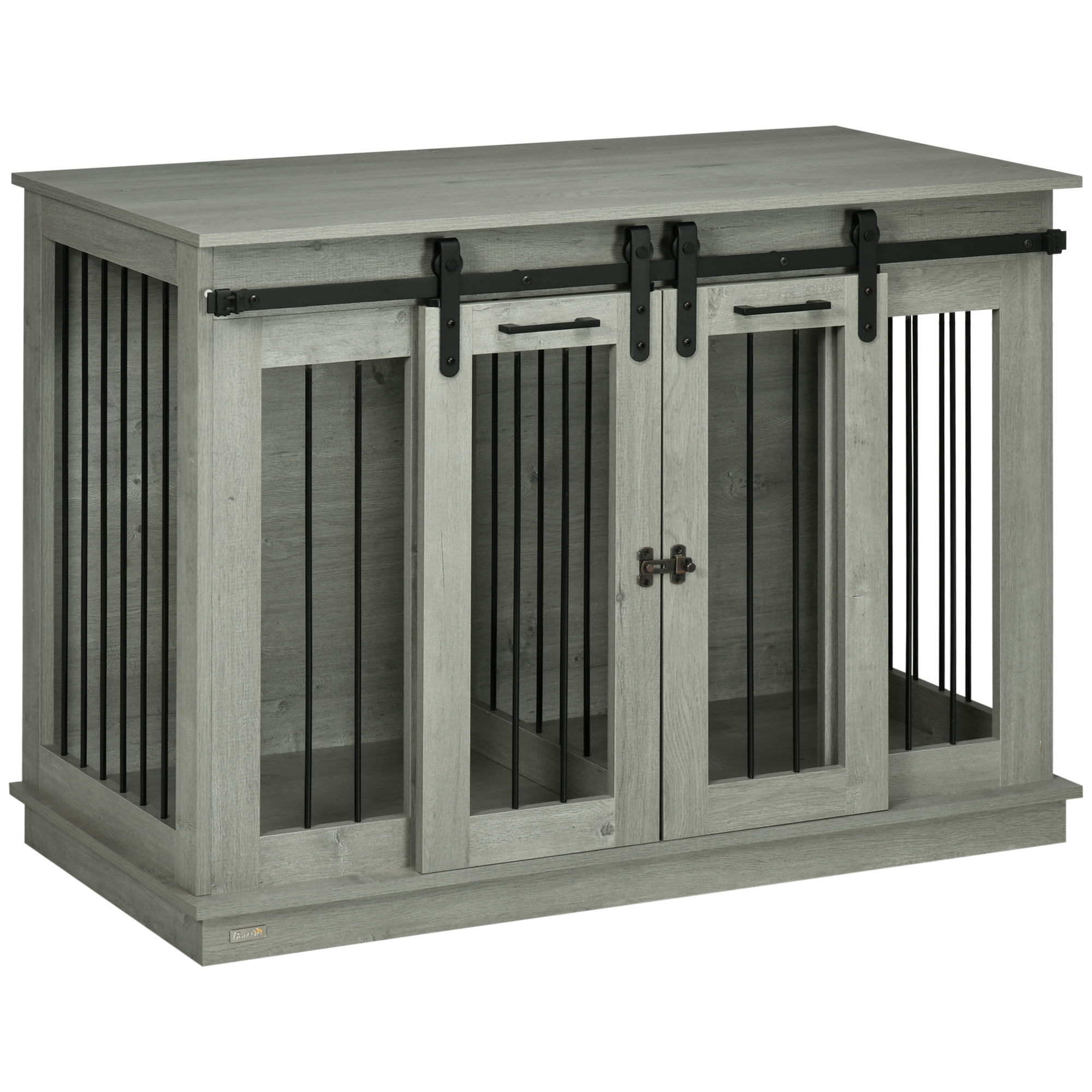 PawHut 47.5" Dog Crate, Dog Cage End Table with Divider Panel, Dog Crate Furniture for Large Dog and 2 Small Dogs, Gray