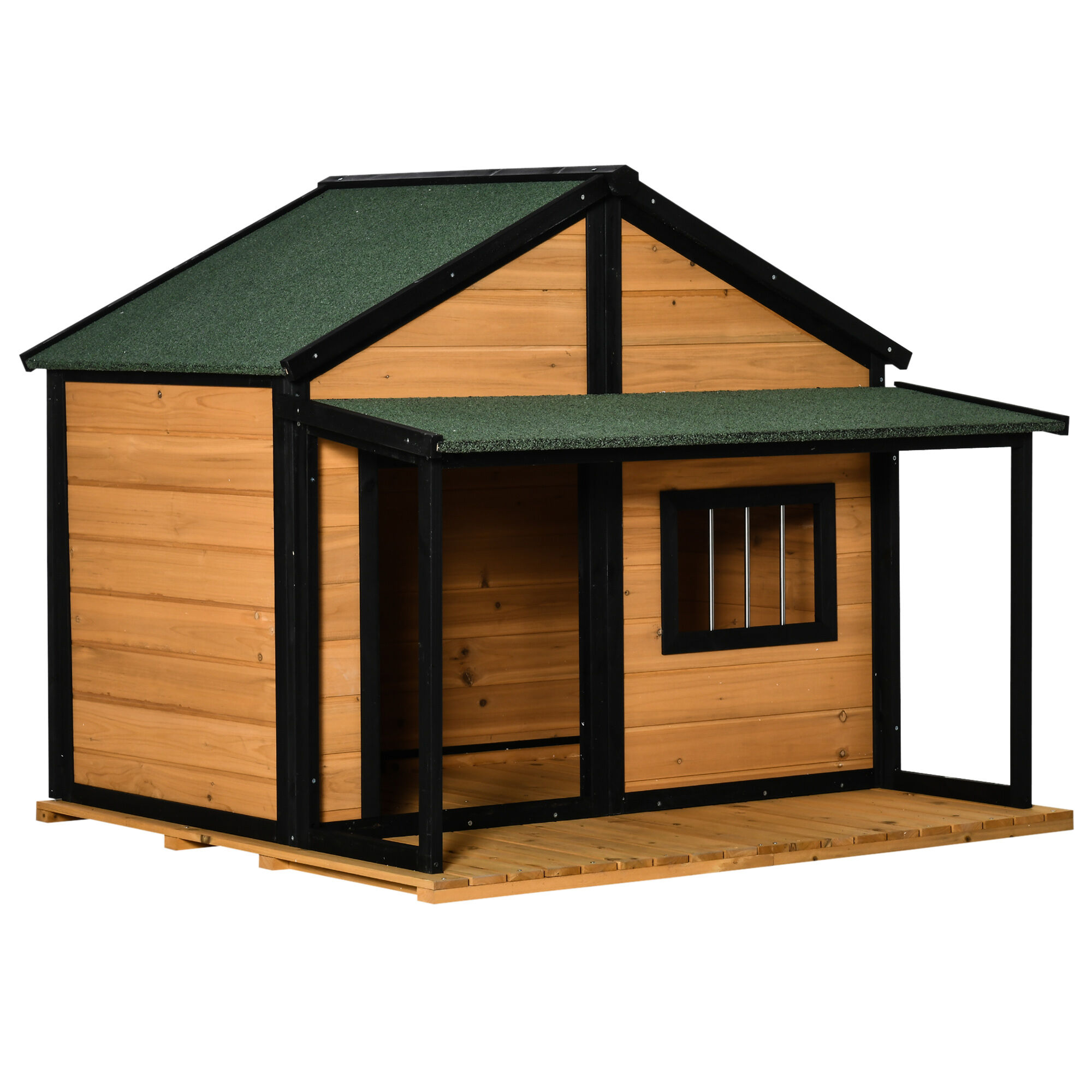 PawHut Wooden Outdoor Dog House with Porch Asphalt Roof for Medium Large Dogs Yellow   Aosom.com