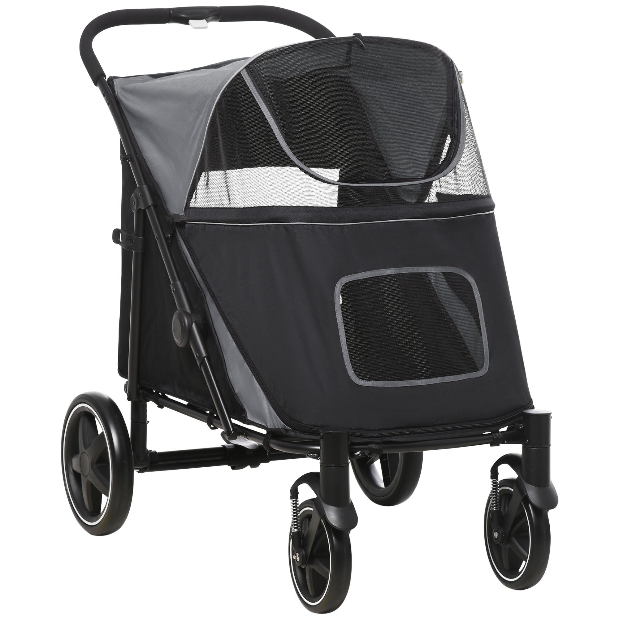 PawHut Pet Stroller Dog Cat Carriage One Click Fold with Universal Front Wheels Shock Absorber Brakes Storage Bags Mesh Window   Aosom.com