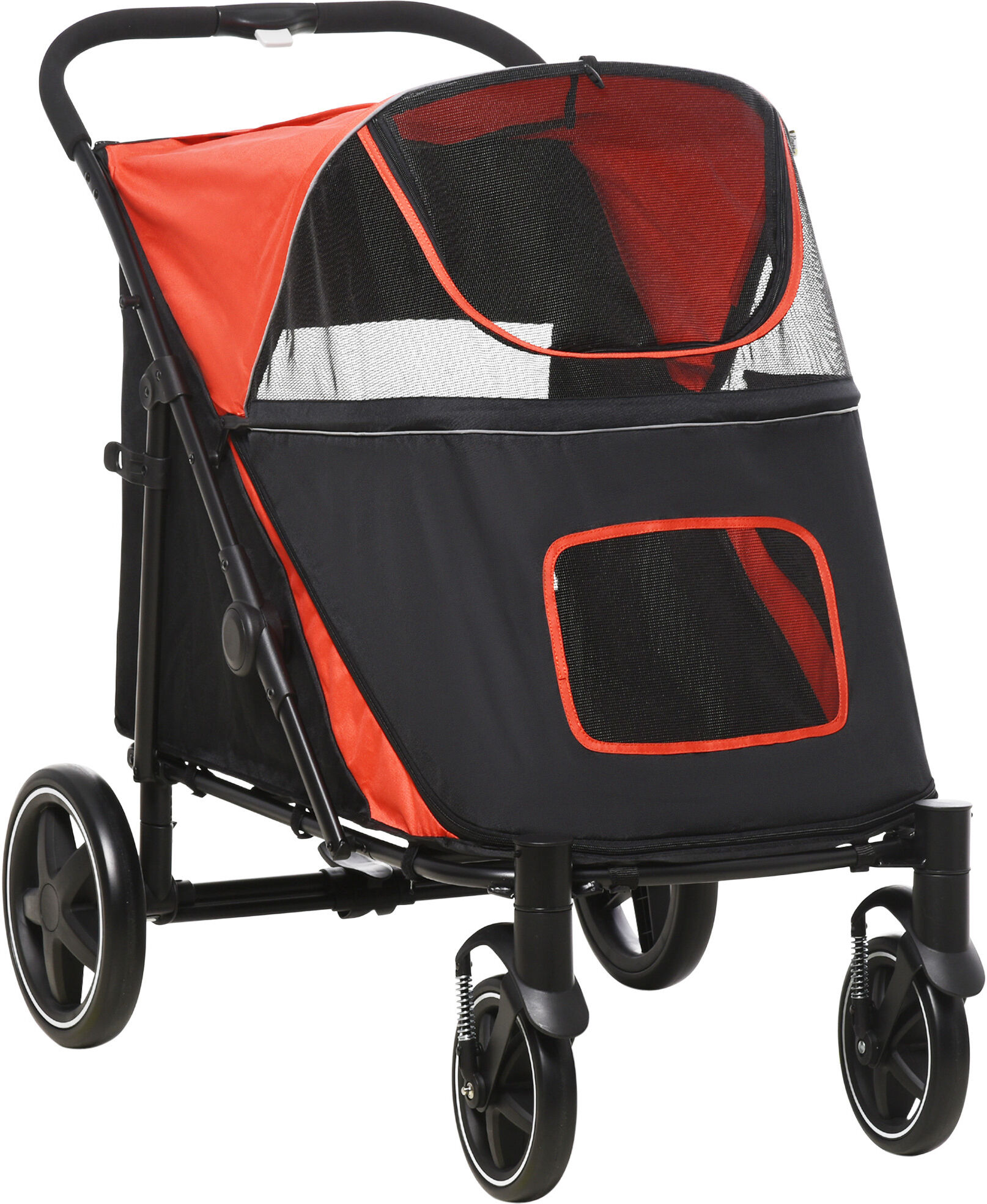 PawHut Pet Stroller Dog Cat Carriage One Click Fold with Universal Front Wheels Shock Absorber Brakes Storage Bags Mesh Window   Aosom.com