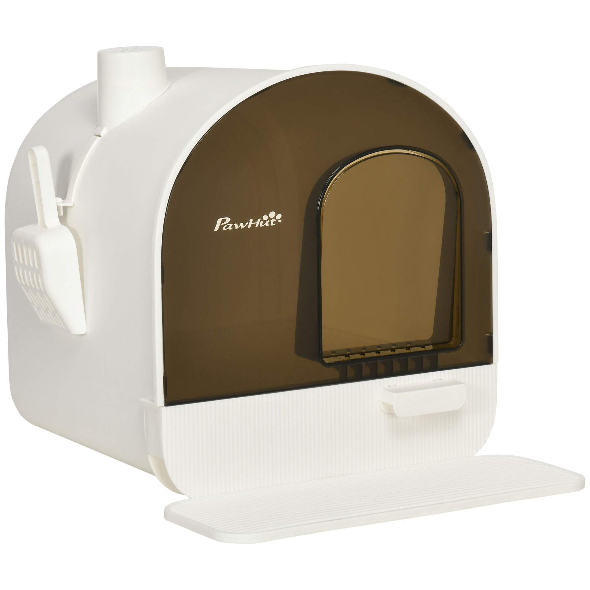 PawHut Covered Cat Litter Box with Tray Scoop Filter 17x17x18.5 White   Aosom.com