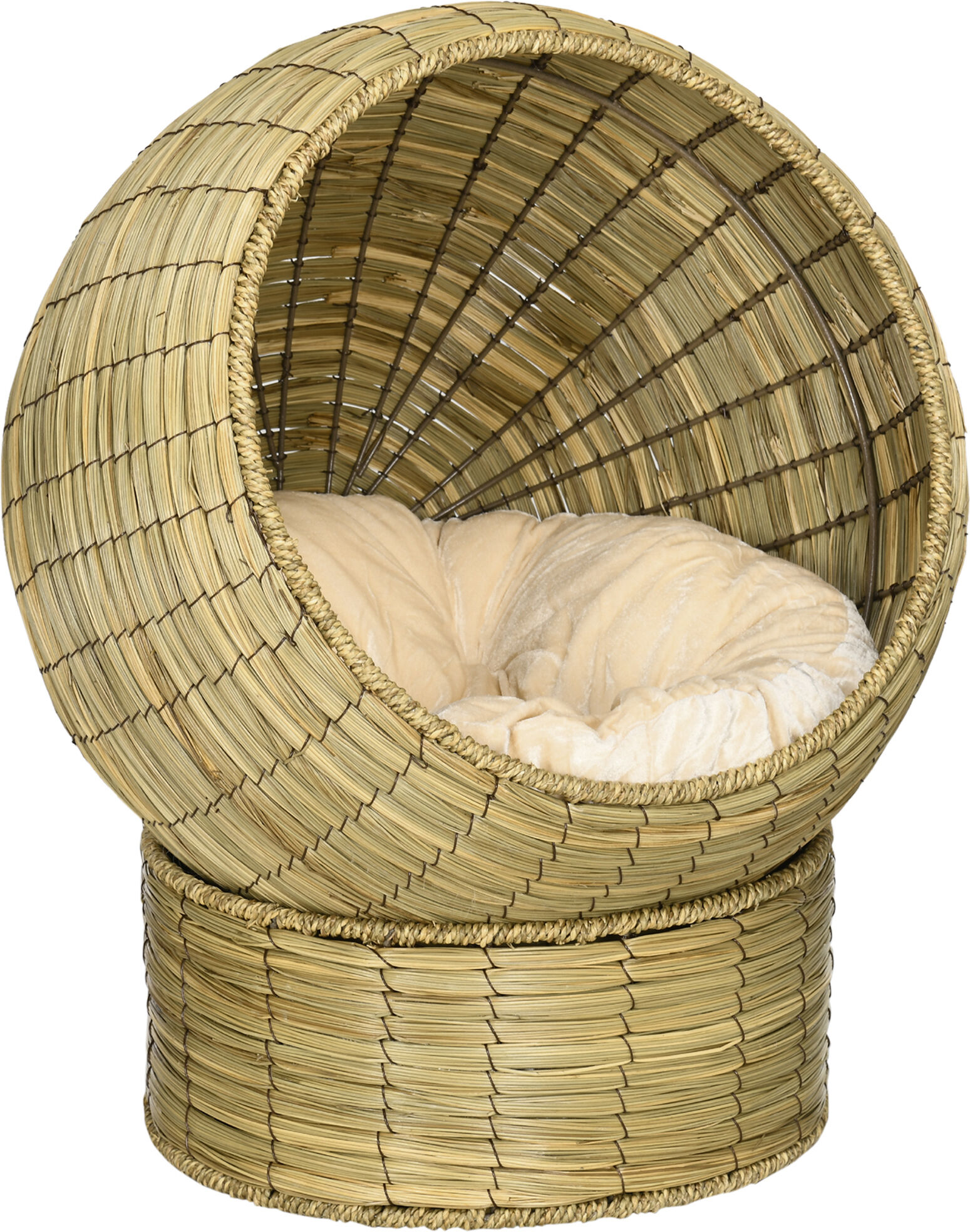 PawHut Cat Basket Bed with Cushion, Elevated Kitty House with Stand for Indoor Cats, Φ20" x 23.5"H, Yellow