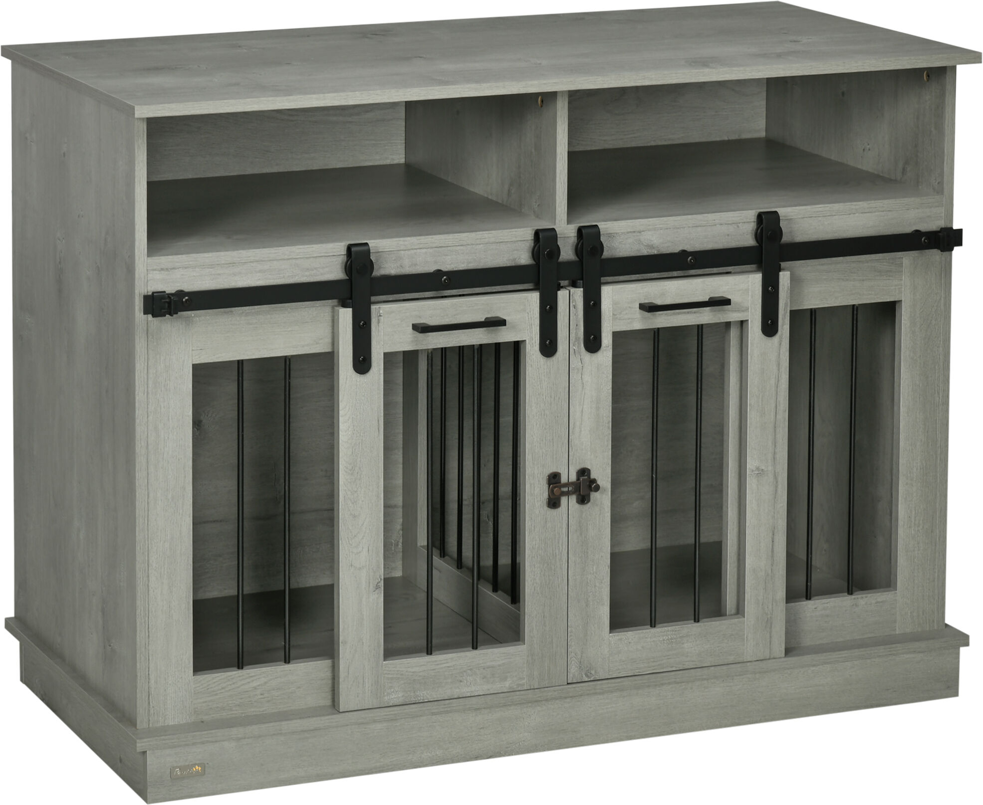 PawHut Dog Crate Furniture Gray for Large Small Dogs with Shelves Sliding Doors 47 x 23.5 x 35   Aosom.com