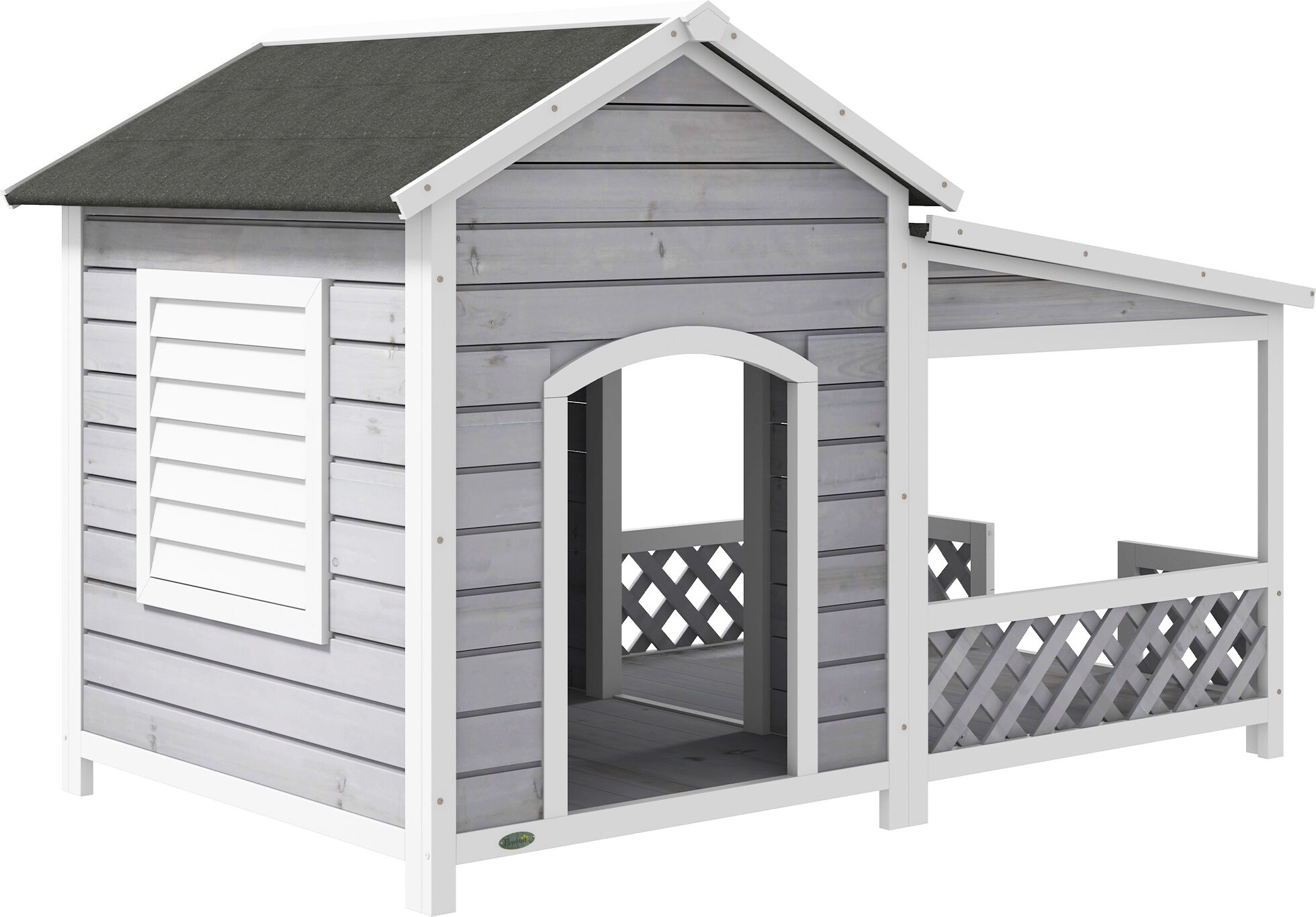 PawHut Outdoor Dog House with Porch, Cabin Style with Asphalt Roof, Doors and Shutter Window, for Medium or Large Size Dog