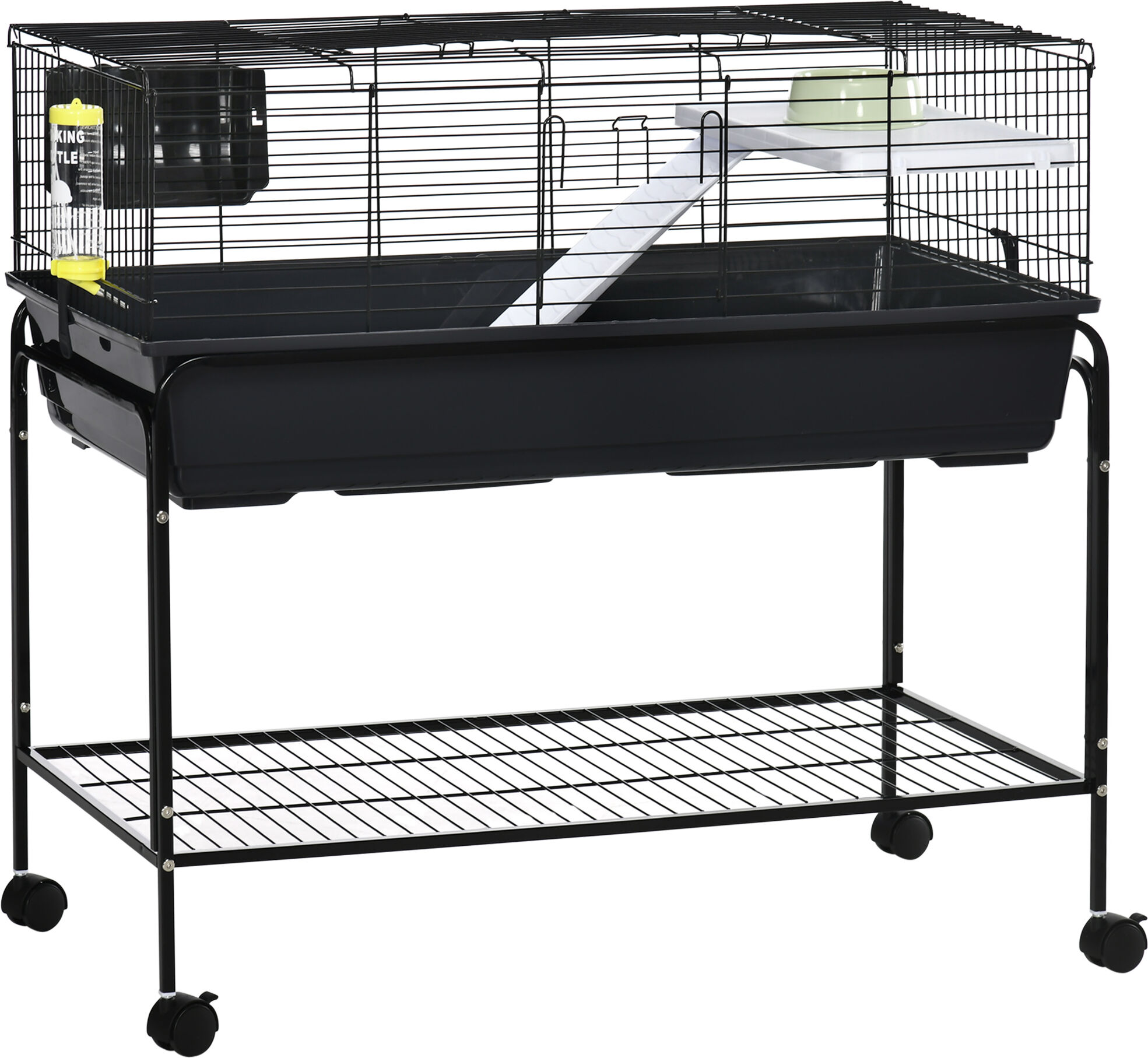 PawHut Small Animal Cage 2-Story with Stand Wheels Shelf for Guinea Pig Hedgehog Ferret Gray   Aosom.com