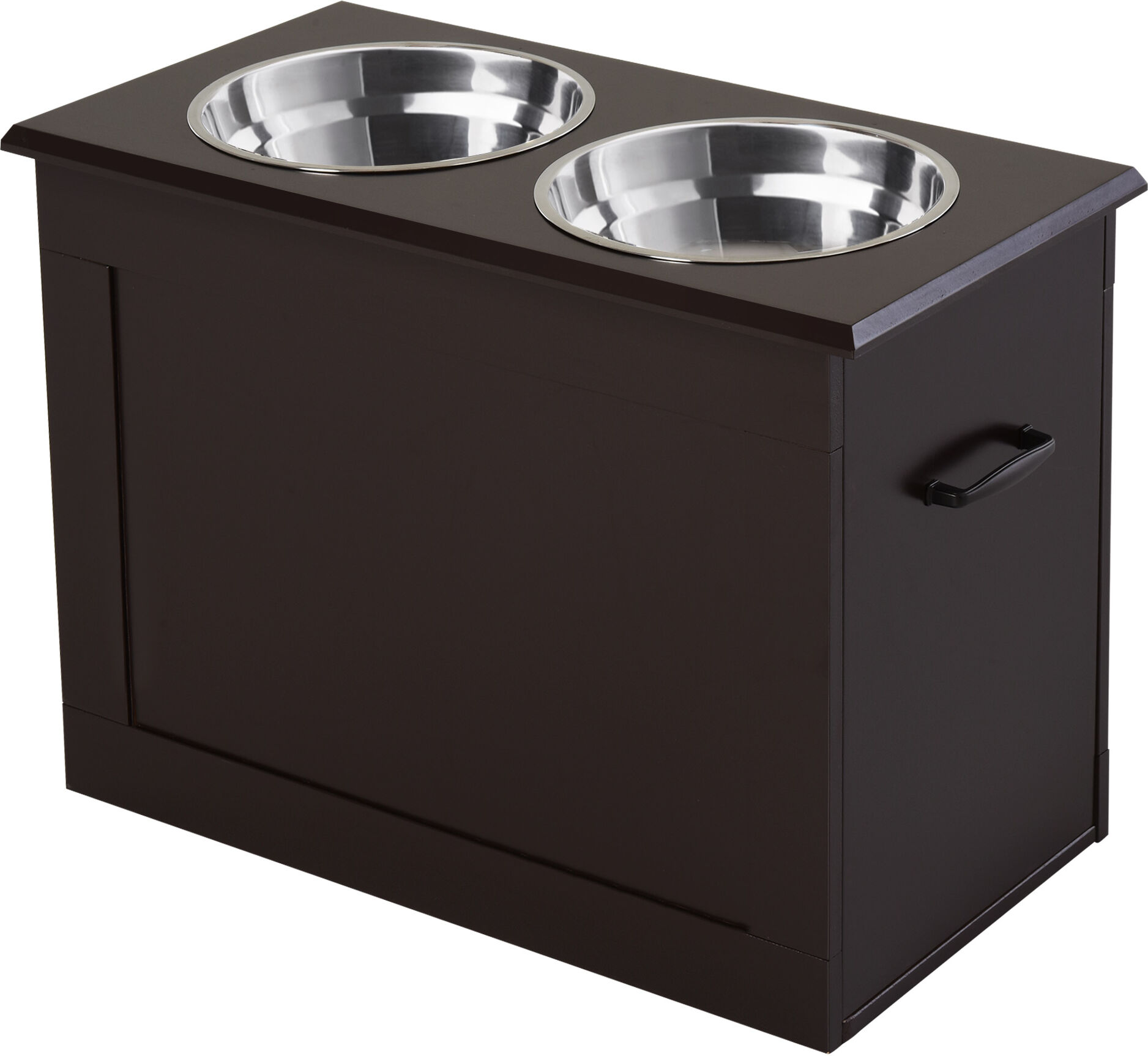 PawHut Raised Dog Feeding Station with 2 Stainless Steel Bowls and Storage for Large Dogs and Other Large Pets, Dark Brown