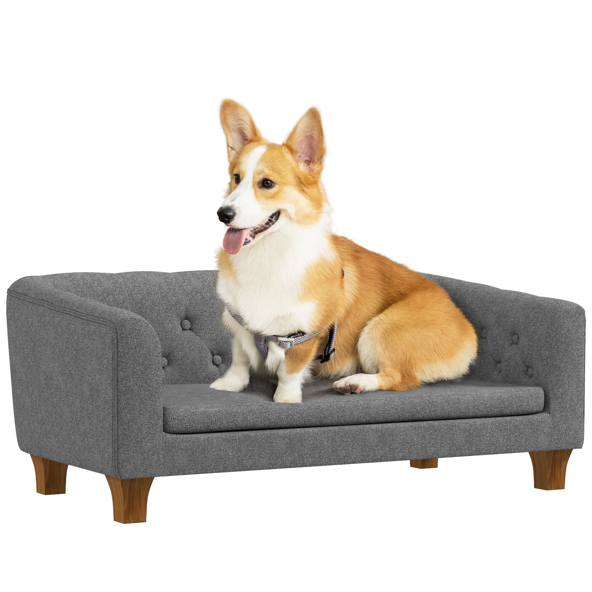 PawHut Raised Dog Sofa, Elevated Pet Sofa for Small Medium Dogs, Gray