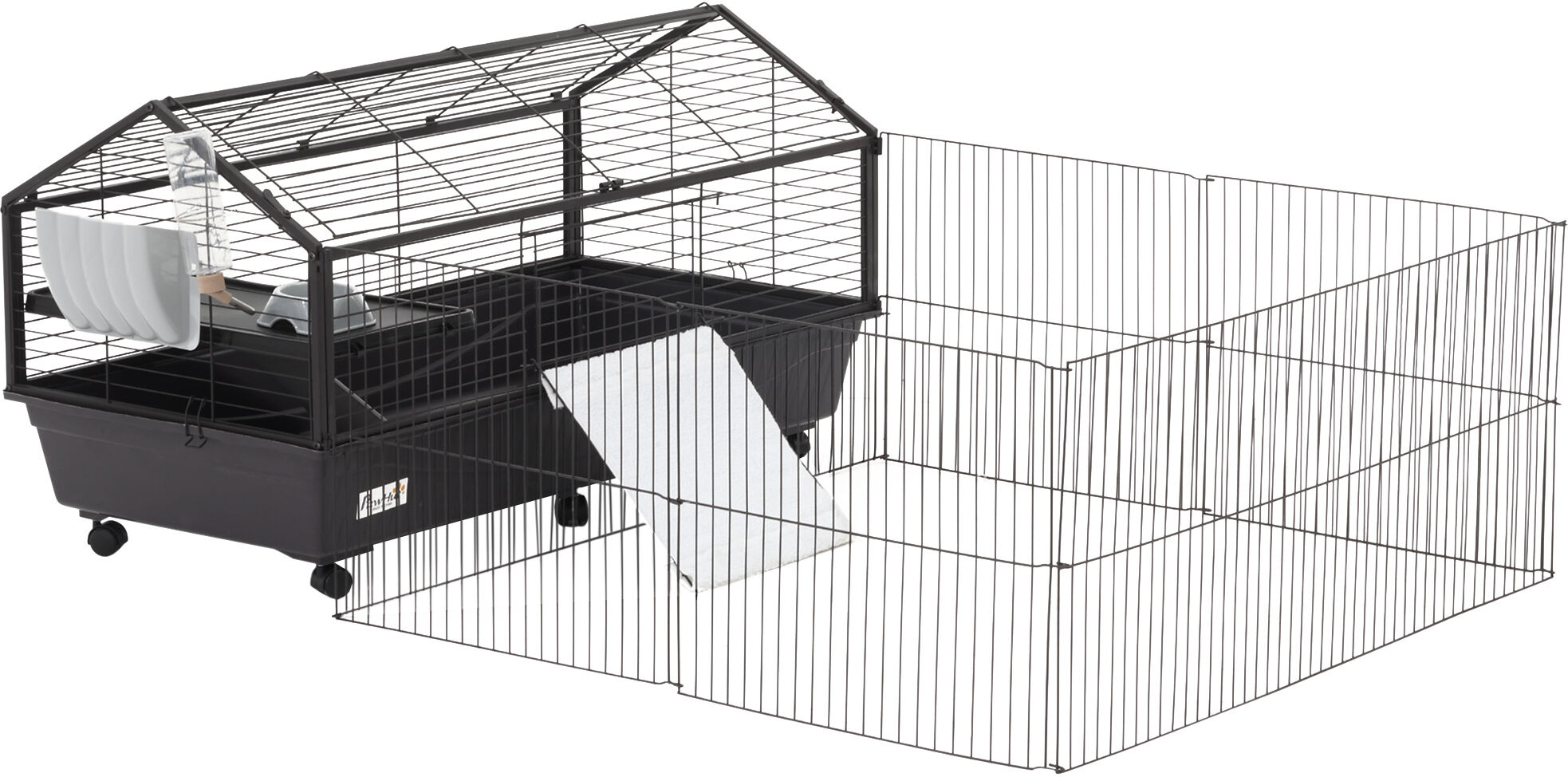 PawHut Bunny Cage Indoor Outdoor Small Animal Playpen with House Run Black for Rabbit Guinea Pigs Chinchilla 67x46x24.5   Aosom.com