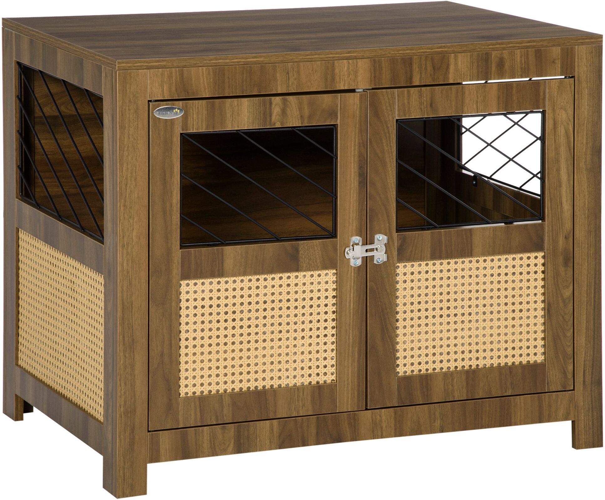 PawHut Dog Crate Furniture Dog Cage with Cushion, Dog Kennel End Table with Double Doors, Latch, Indoor Use, for Small and Medium-Sized Dogs, Walnut