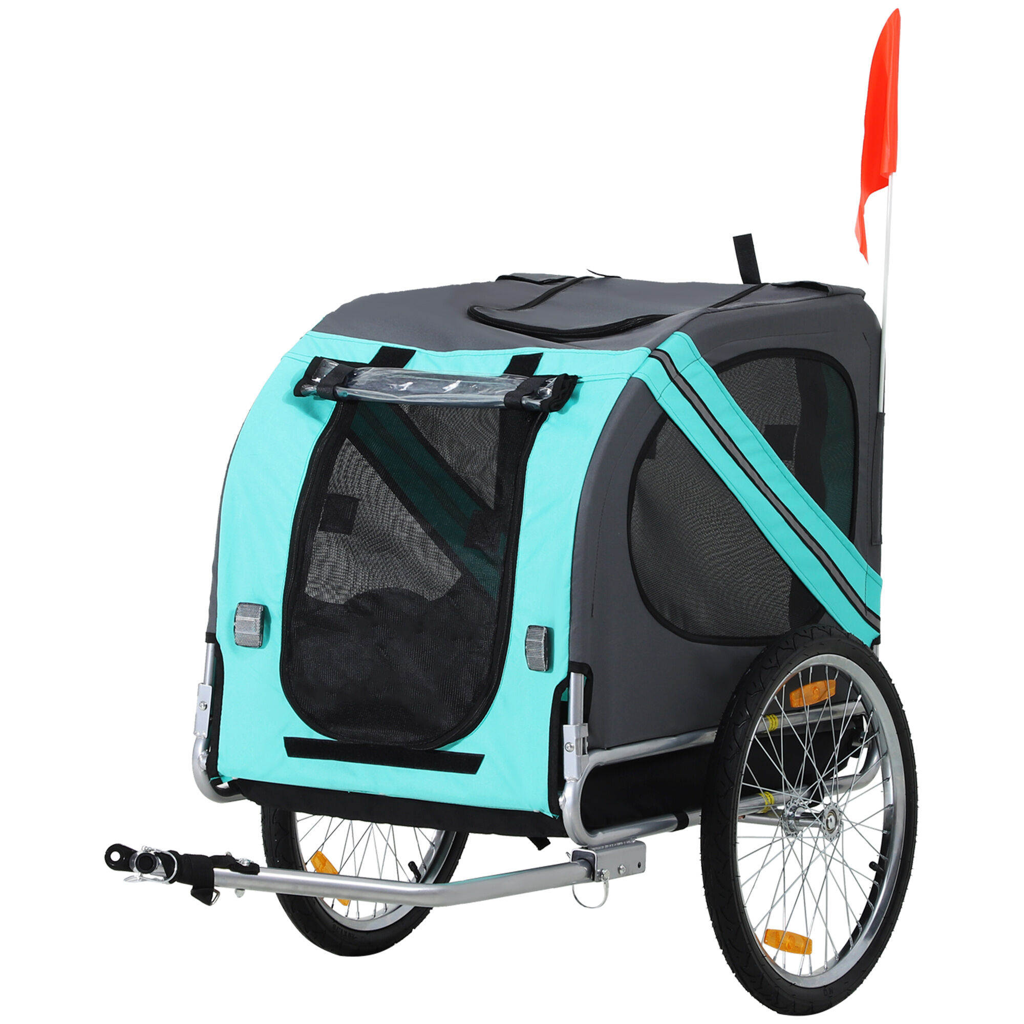 Aosom Cargo Bike Trailer for Pets Blue/Grey Large Wheels 3 Entrances Mesh Screen Off-Road Travel Cart   Aosom.com