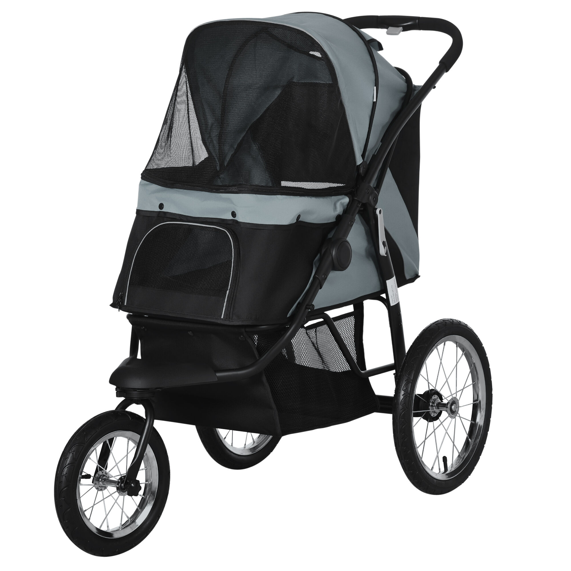 PawHut Pet Stroller for Small Dogs with Adjustable Canopy, 3 Big Wheels, Foldable Cat Stroller with Safety Tether, Storage Basket, Gray