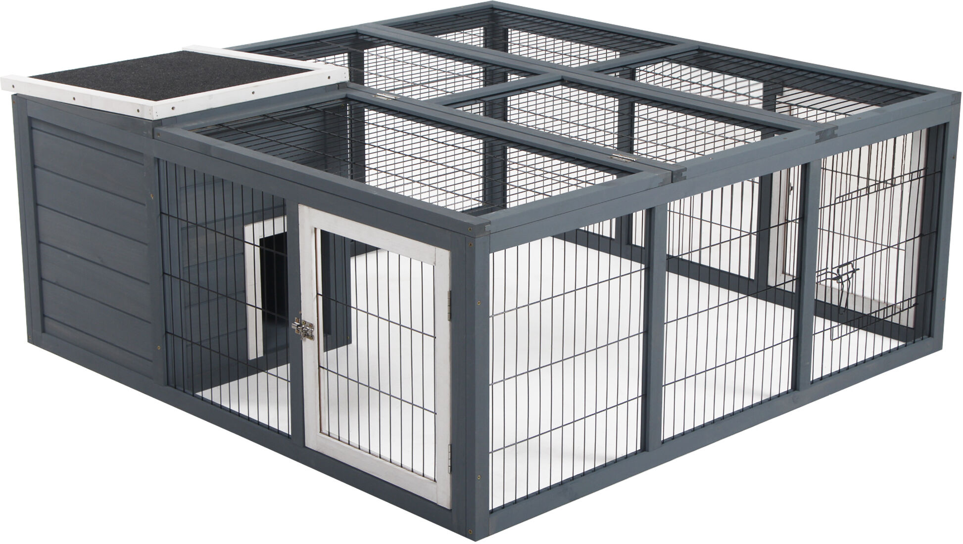 PawHut Rabbit Hutch Bunny Cage with Openable Main House, Indoor Outdoor Waterproof Rabbit House for Small Animals, Gray