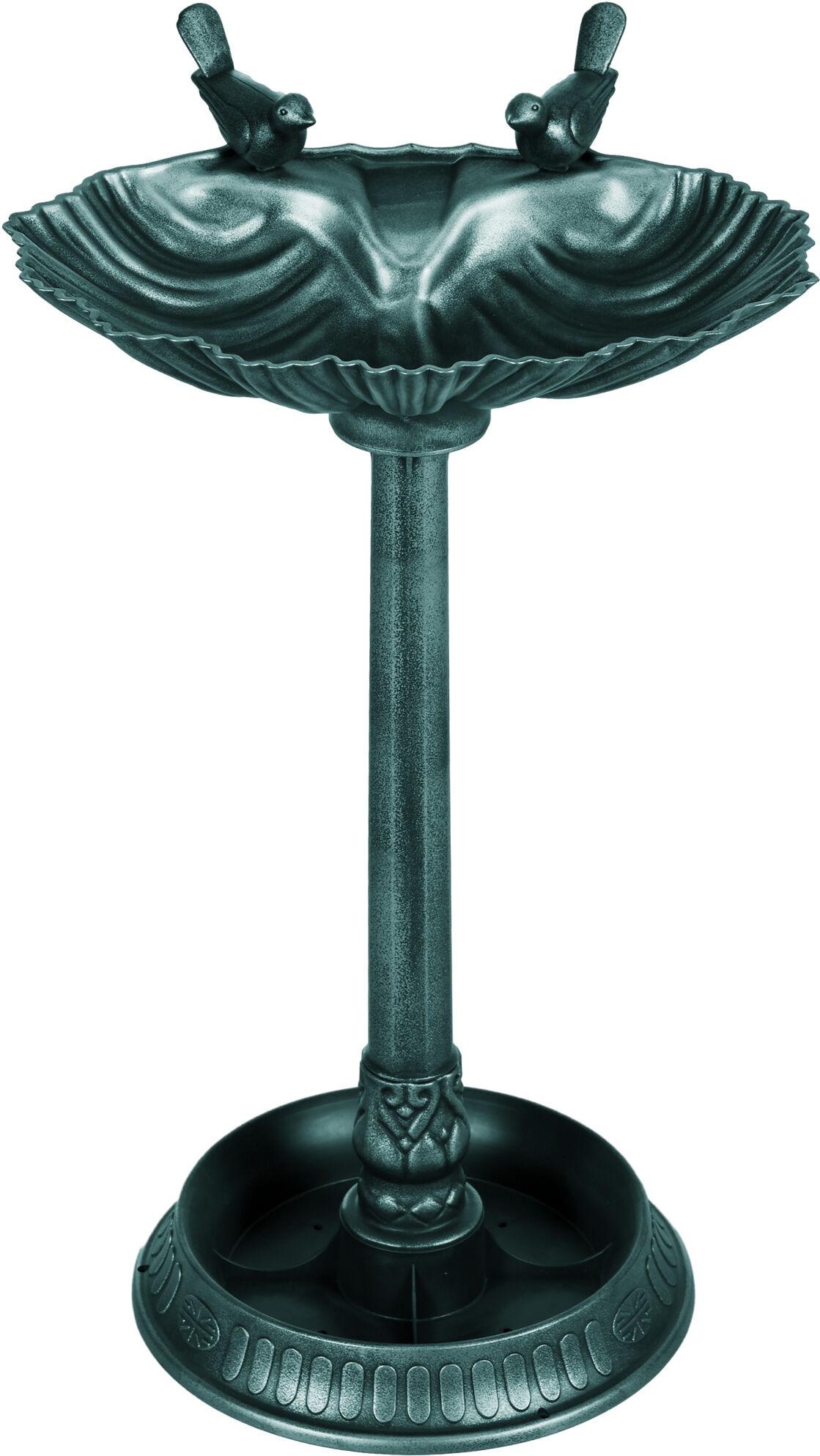 Outsunny 32" Antique Bird Bath Decorative Birdbath Bird Feeder Bowl with Planter Pedestal and Bird Statues, Verdigris