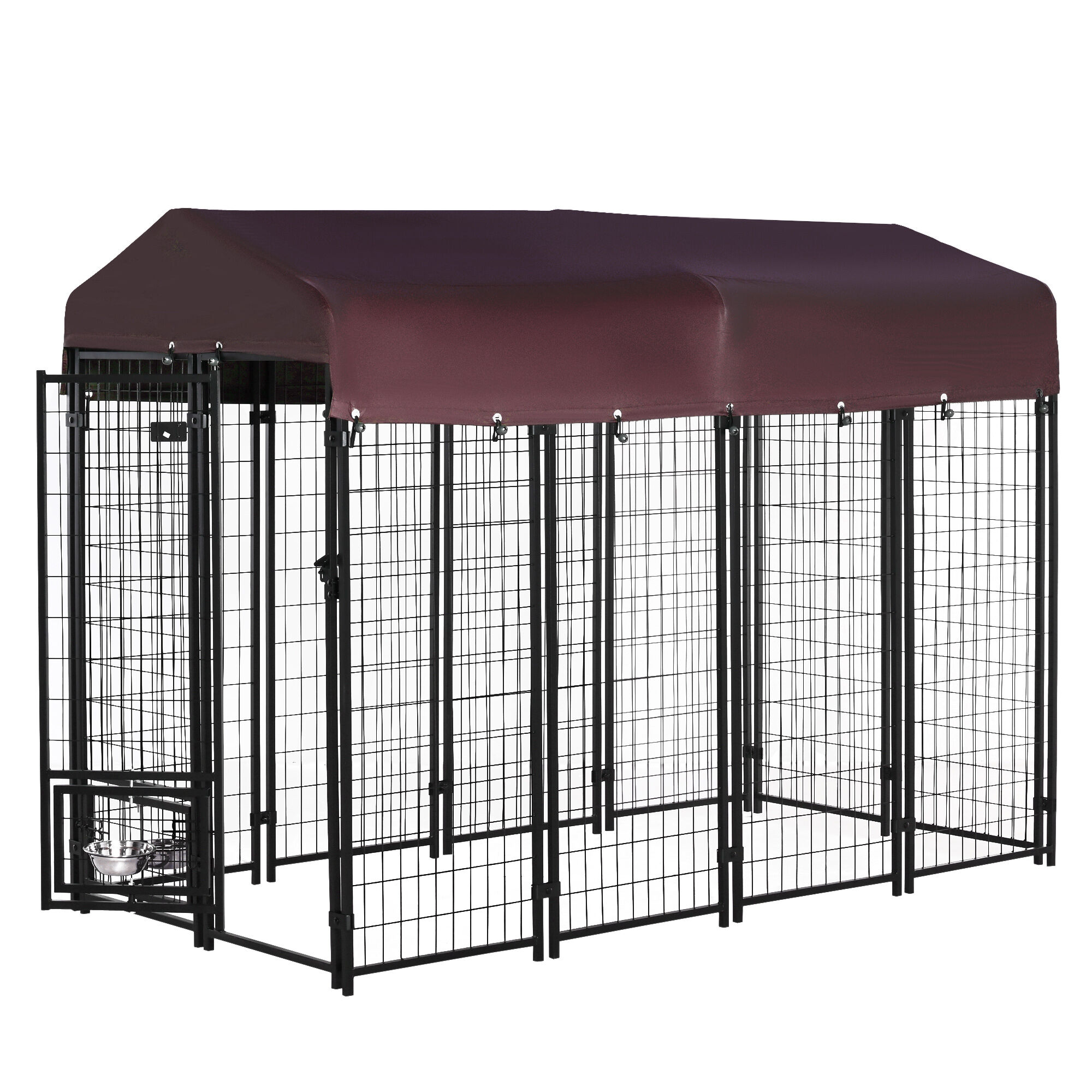 PawHut Outdoor Dog Kennel Red with Rotating Bowl Holders Walk-in Pet Playpen   Aosom.com