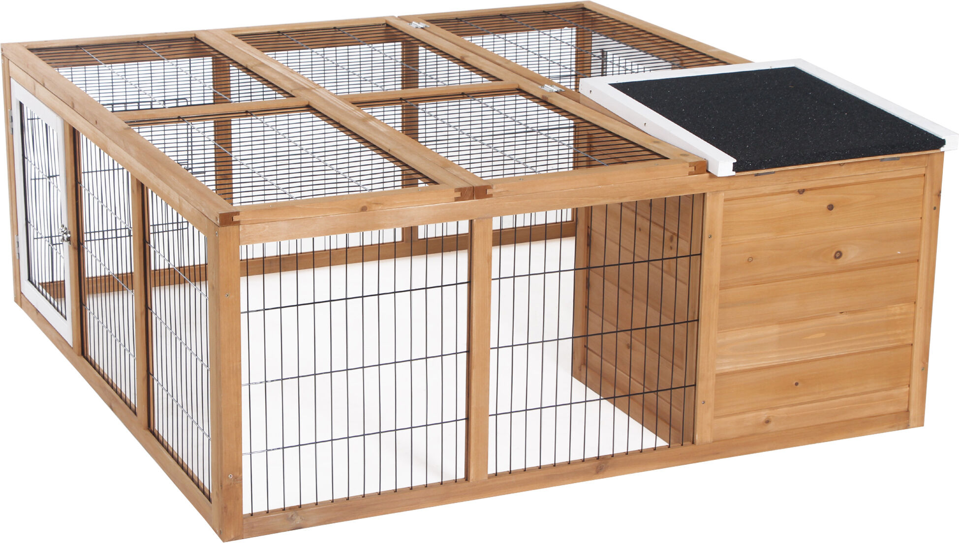 PawHut Rabbit Hutch Bunny Cage Indoor Outdoor with Openable Main House, Waterproof Rabbit House, for Small Animals with Ventilation Doors, Natural