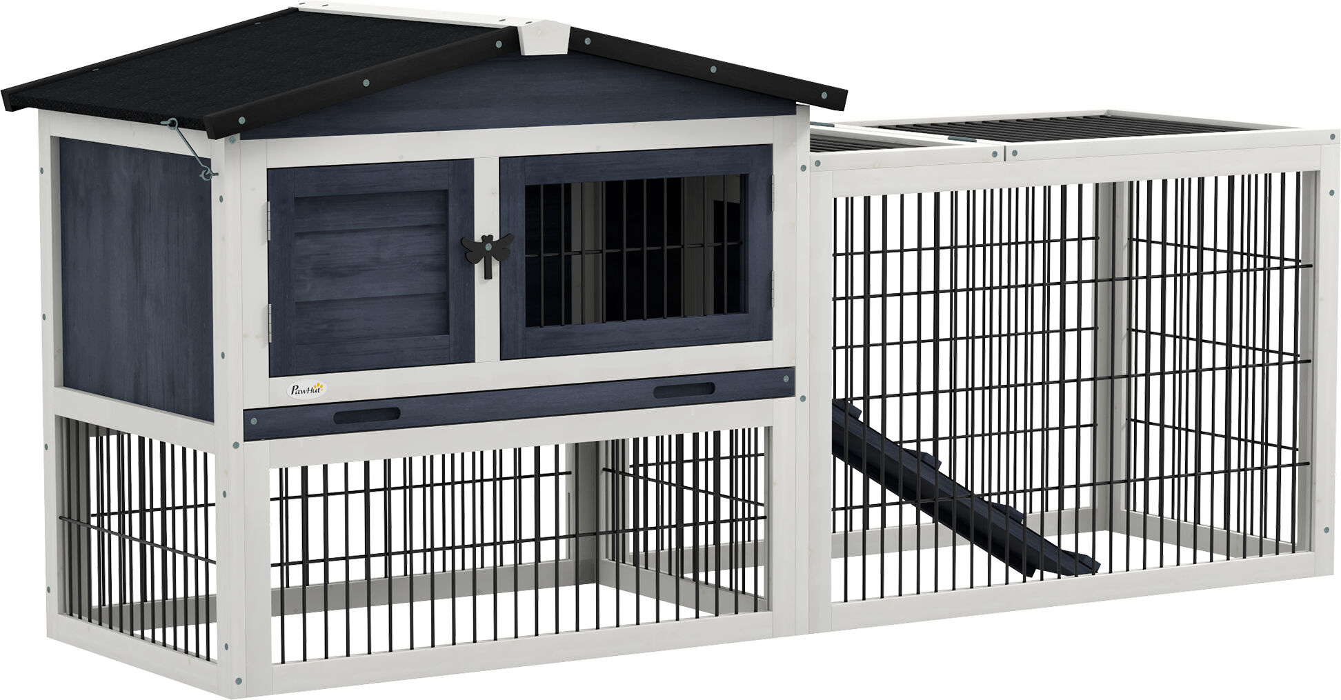 PawHut Rabbit House 59" 2 Level, Indoor Outdoor with Openable Top, Weather-Friendly & Protection, Space-Saving, Dark Gray   Aosom.com