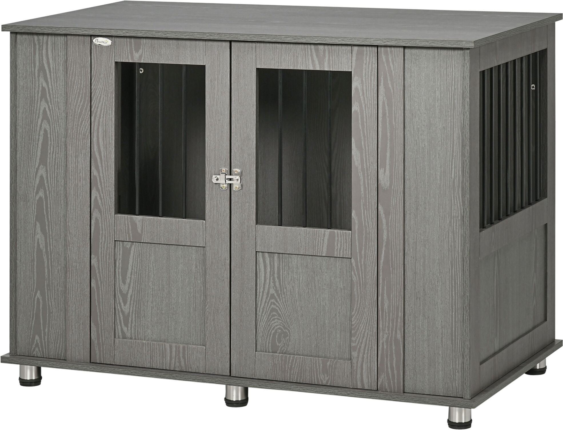 PawHut Extra Large Dog Crate Furniture Wooden End Table with Lockable Magnetic Doors Indoor Pet Kennel Cage Gray   Aosom.com