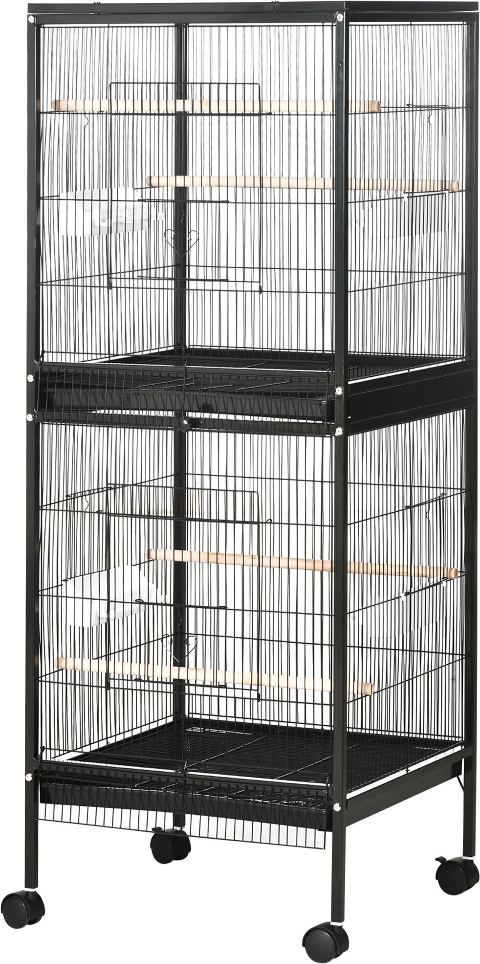 PawHut Mobile 55" Dual-Use Bird Cage Aviary for Finches Budgies with Easy Move Wheels Sleek Black   Aosom.com