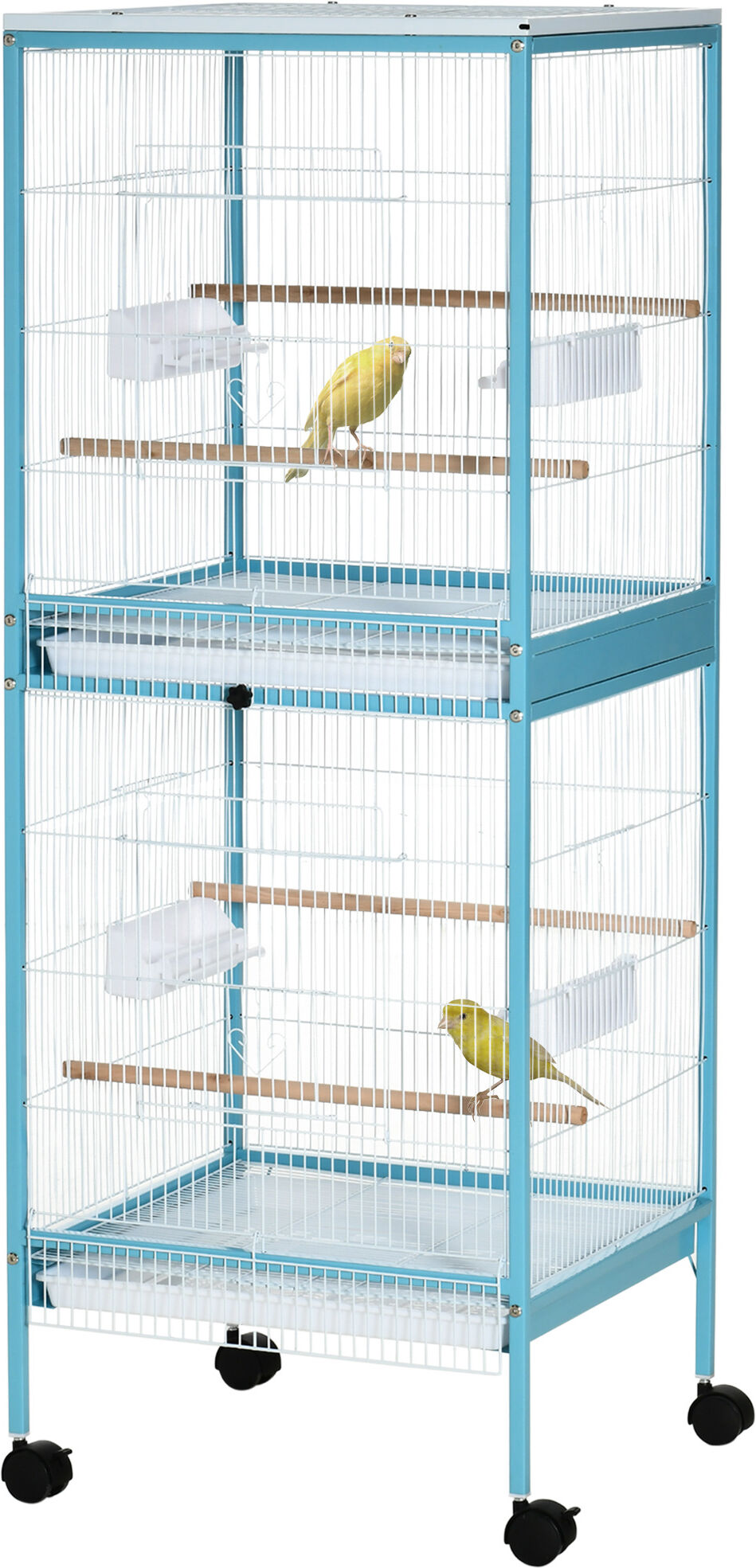 PawHut 55" 2 In 1 Bird Cage Aviary Parakeet House for Finches Budgies with Wheels Light Blue   Aosom.com