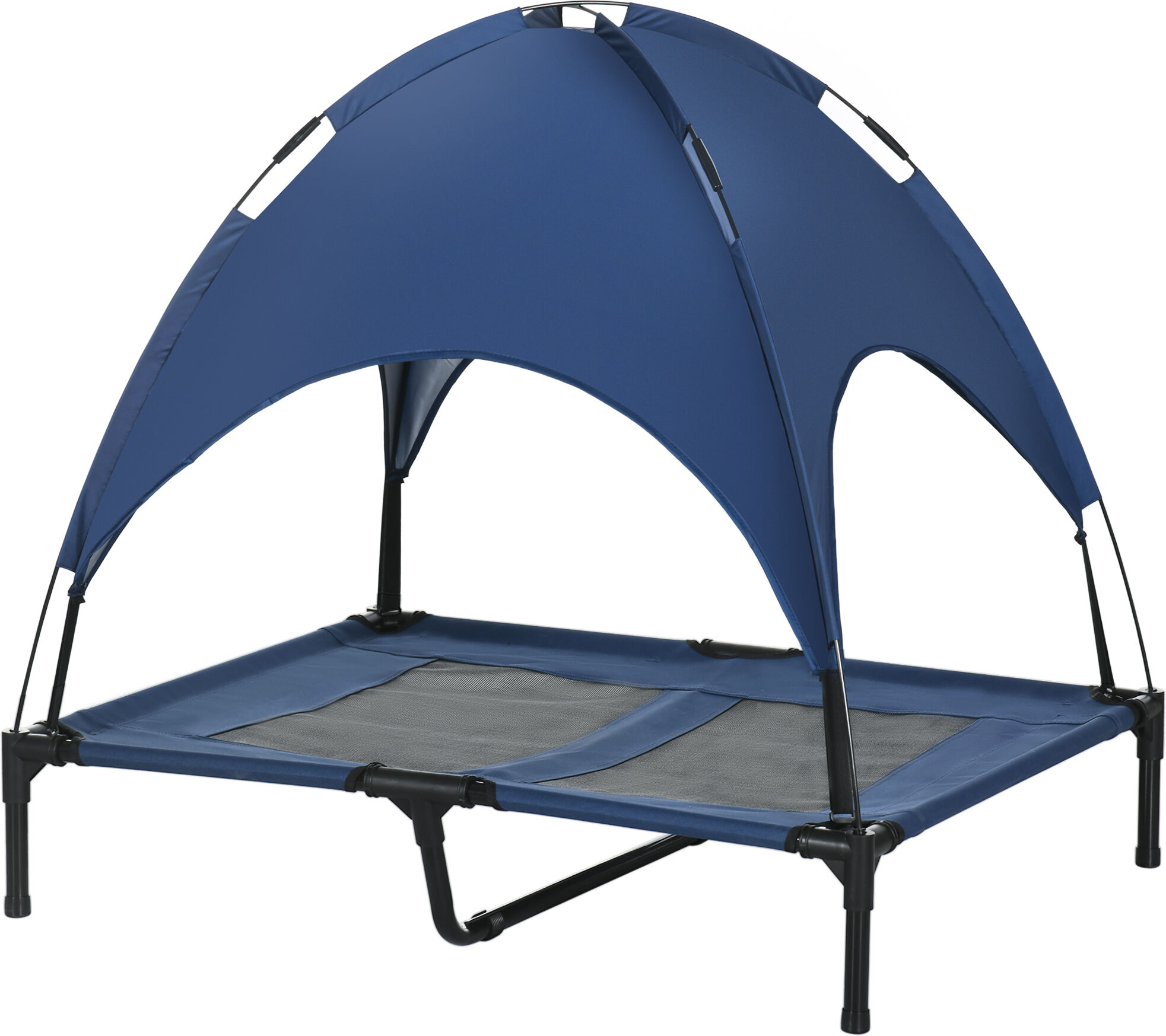 PawHut Elevated Portable Dog Cot Pet Bed with UV Protection Canopy Shade, 36 inch, Dark Blue