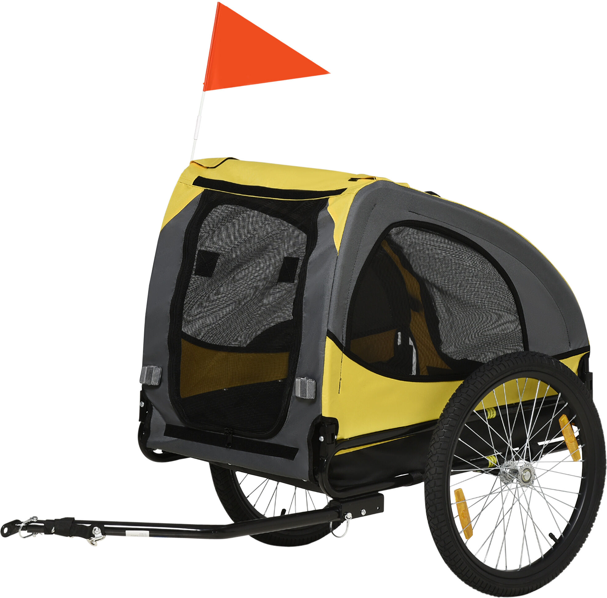 Aosom Medium Dog Bike Trailer with Hitch Coupler Quick Release Wheels Reflectors Safety Flag in Vibrant Yellow   Aosom.com