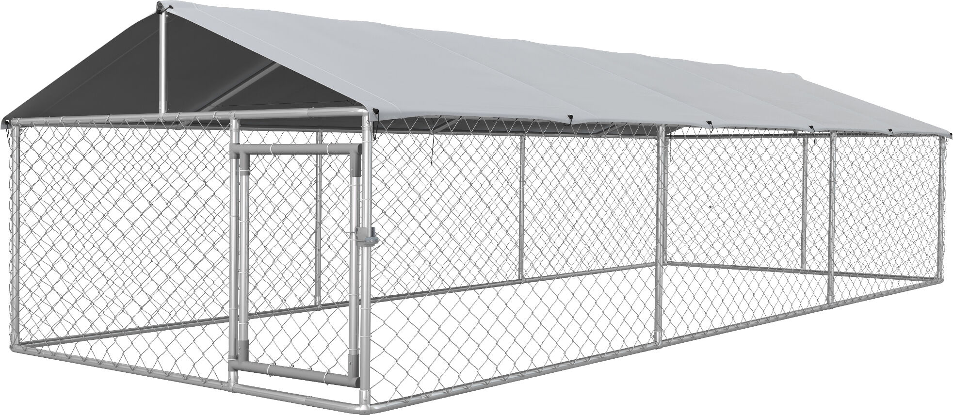 PawHut 19.7' x 7.5' x 4.9' Dog Kennel Outdoor for Large-Sized Dogs with Waterproof UV Resistant Roof, Silver