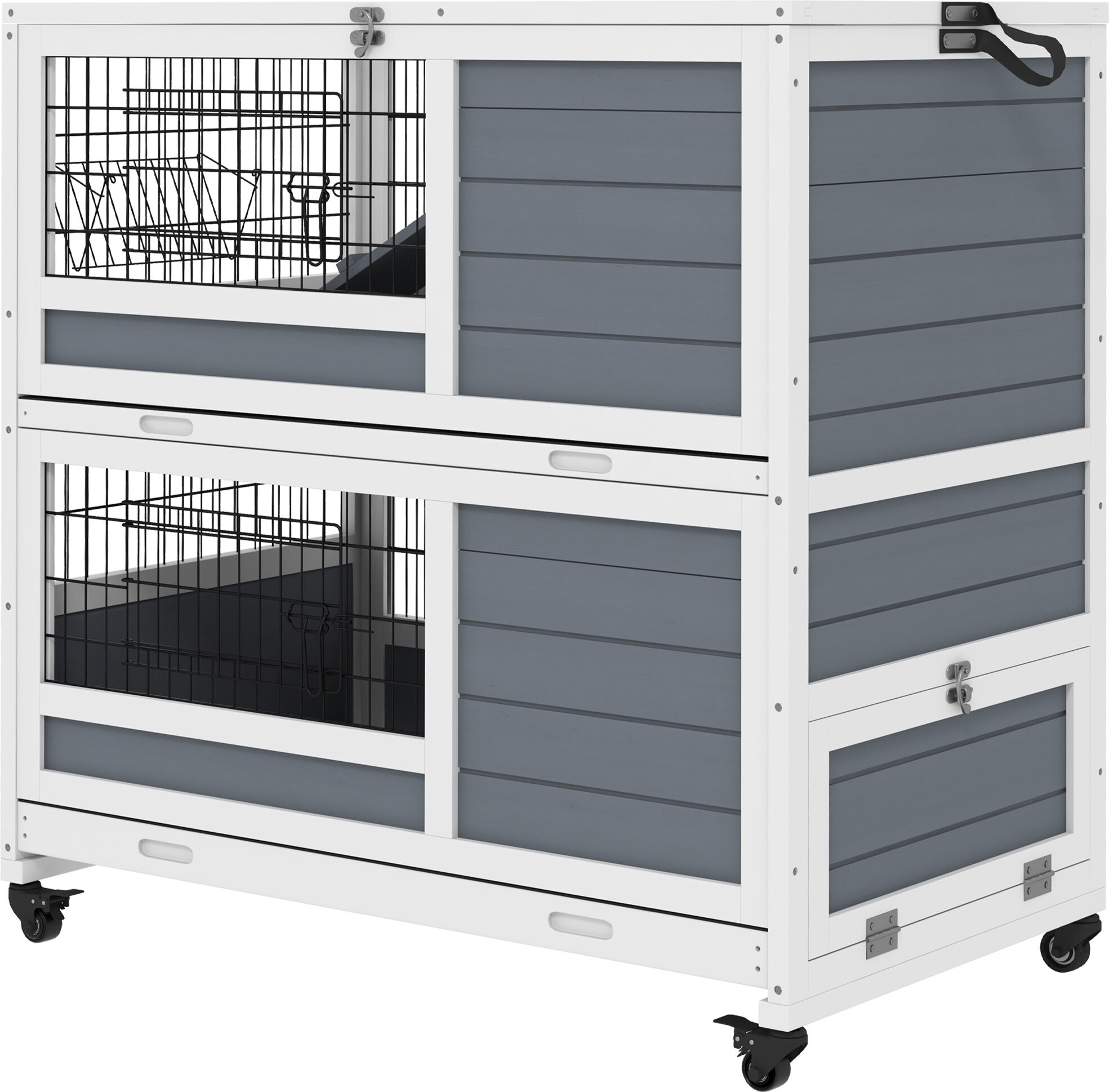 PawHut Gray 2-Tier Indoor Rabbit Hutch with Wheels & Feeding Trough, Bunny House for Small Animals   Aosom.com