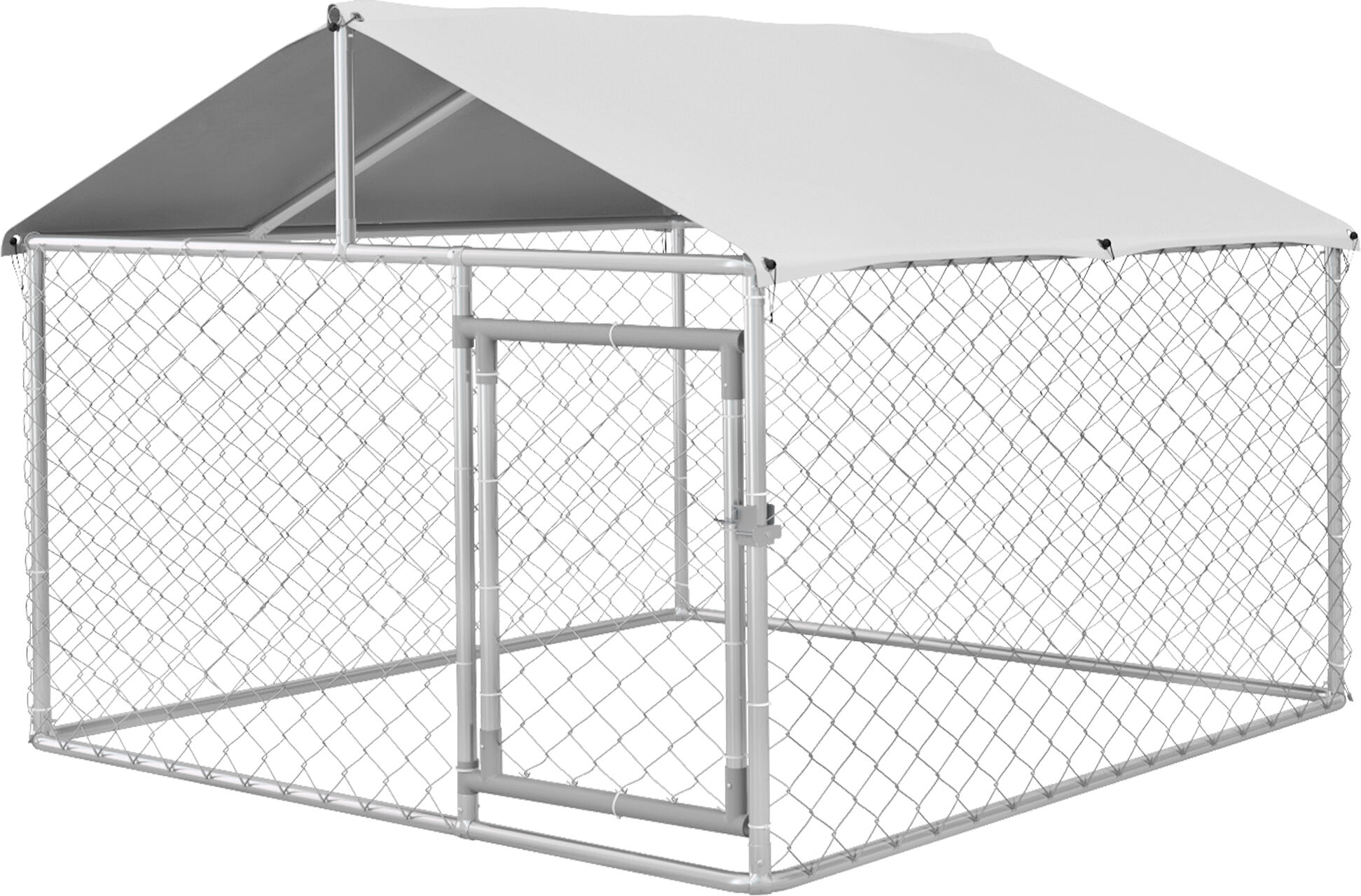 PawHut 6.6' x 6.6' x 4.9' Dog Kennel Outdoor for Small Medium Dogs with Waterproof Roof, Silver