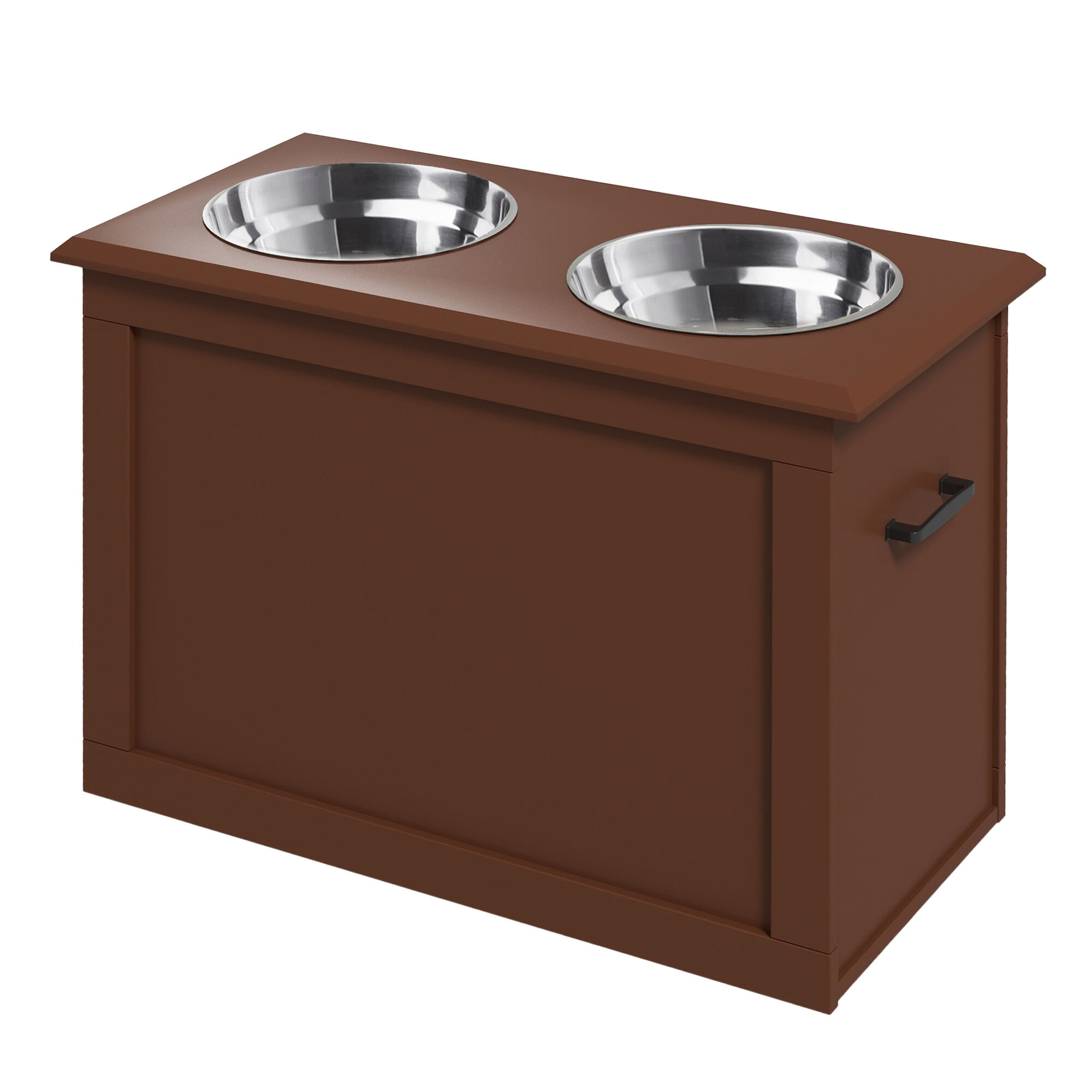 PawHut Raised Bowl Dog Feeder with 2 Steel Bowls and Storage, Brown