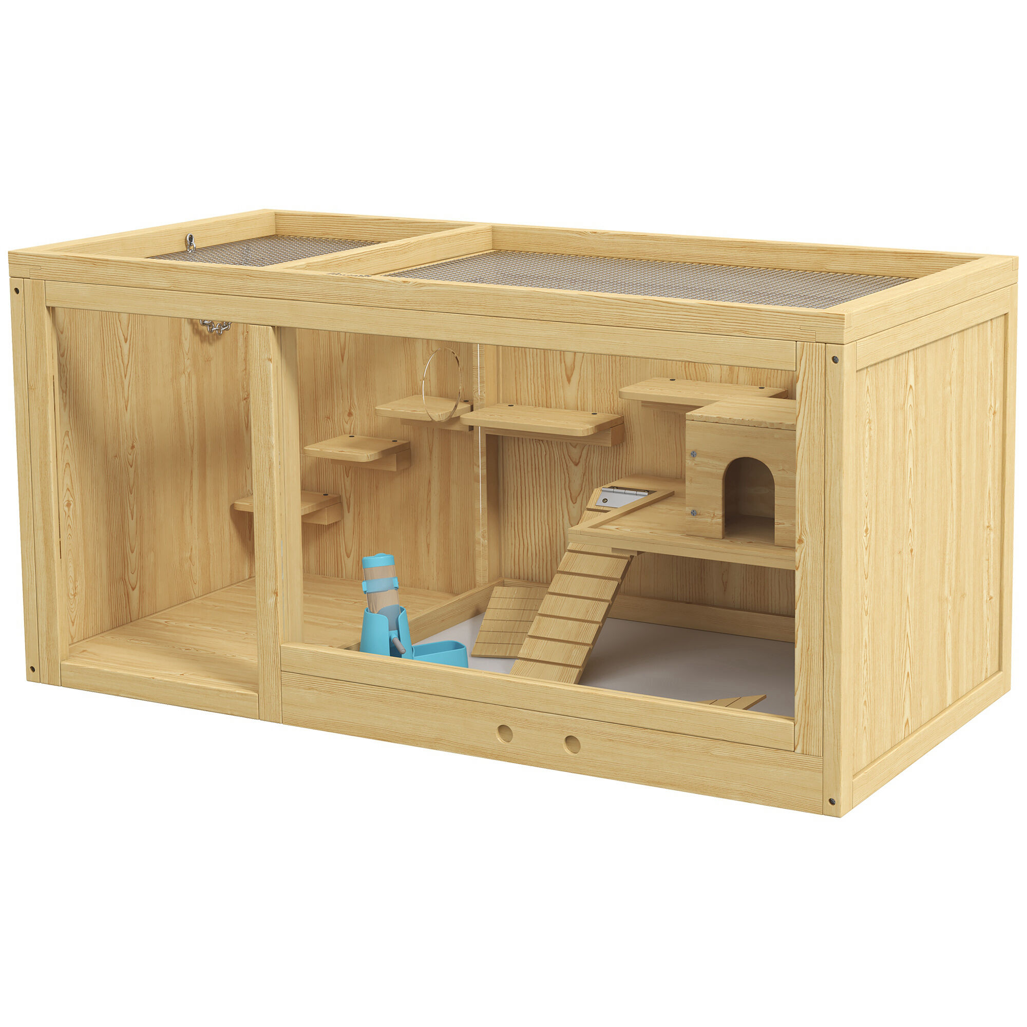PawHut Large Wooden Hamster Cage with Water Dispenser Removable Tray for Gerbils Natural   Aosom.com