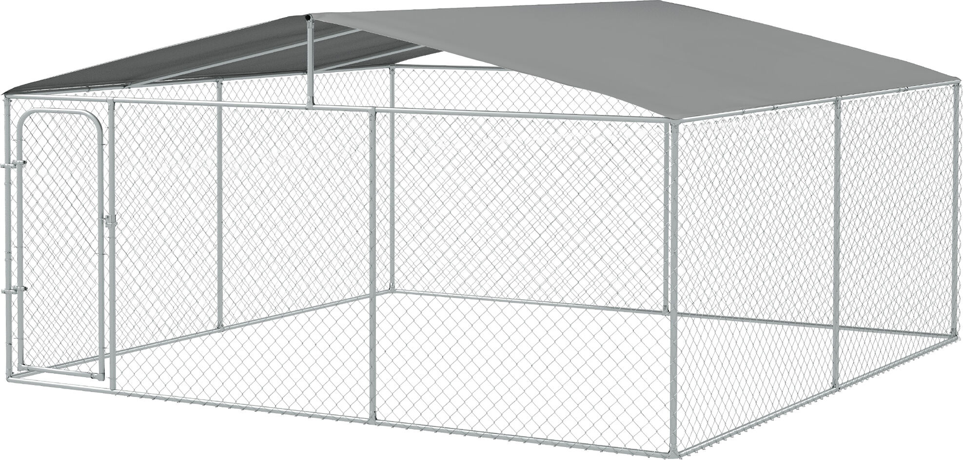 PawHut Outdoor Dog Kennel Galvanized Steel Fence with Cover Secure Lock Mesh Sidewalls for Backyard 15' x 15' x 7.5'